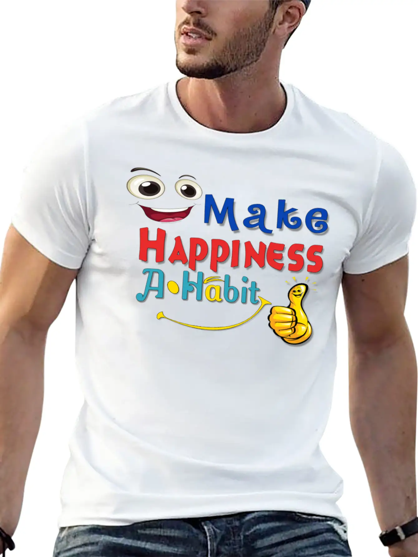 Make Happiness A Habit Basic Graphic T-Shirt ¨C Daily Comfort In Soft Cotton