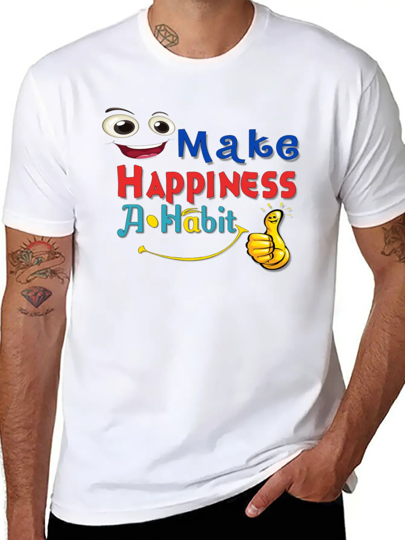Make Happiness A Habit Basic Graphic T-Shirt ¨C Daily Comfort In Soft Cotton