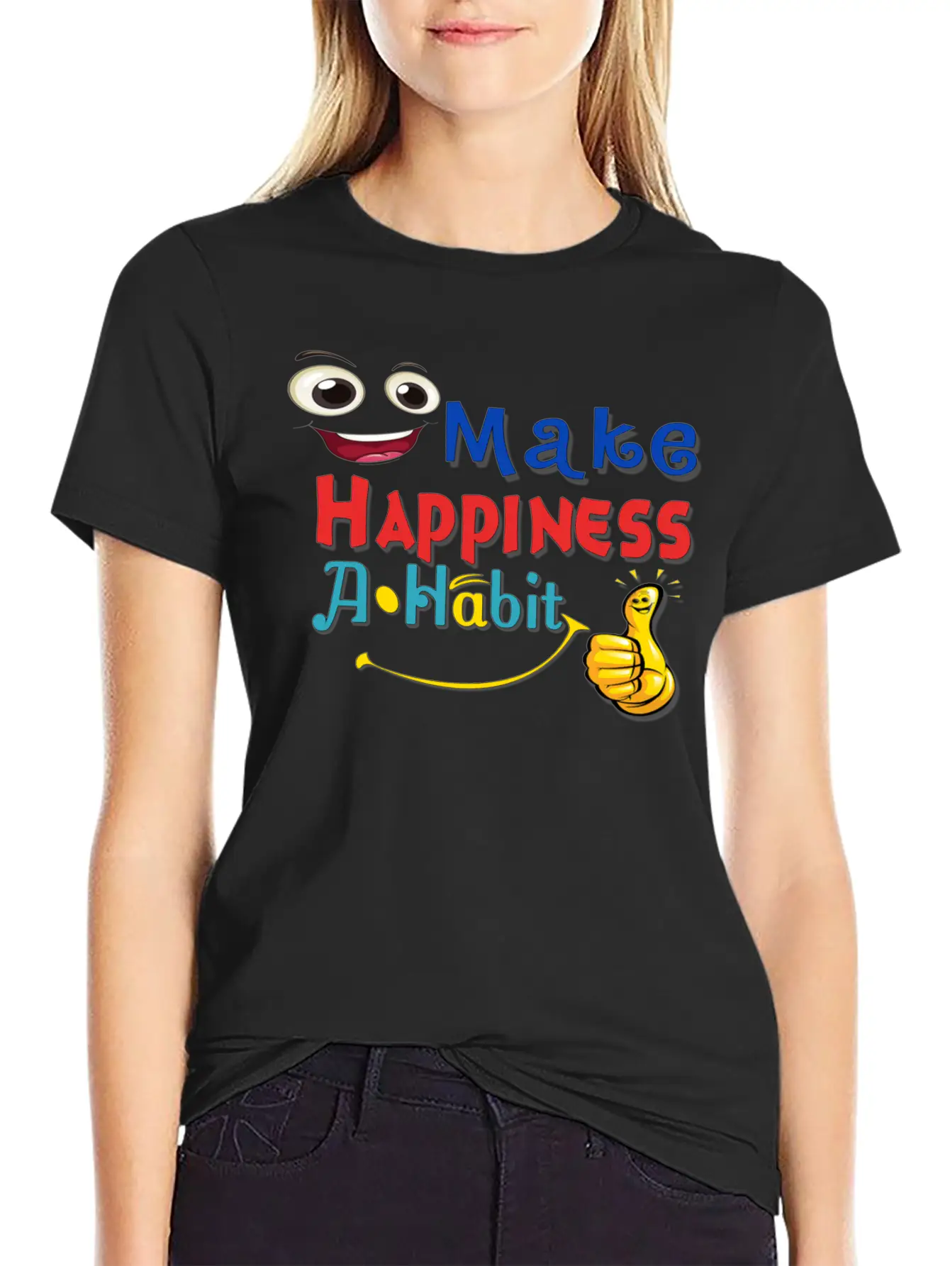 Make Happiness A Habit Basic Graphic T-Shirt ¨C Daily Comfort In Soft Cotton