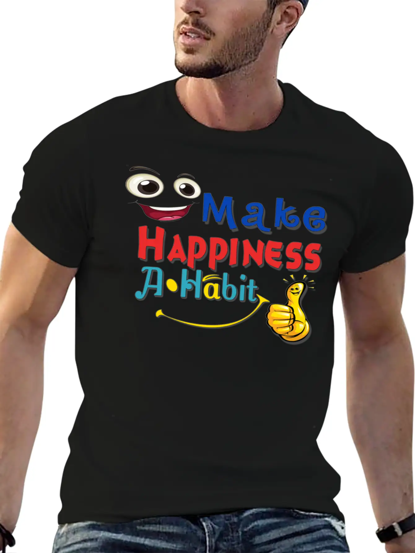 Make Happiness A Habit Basic Graphic T-Shirt ¨C Daily Comfort In Soft Cotton