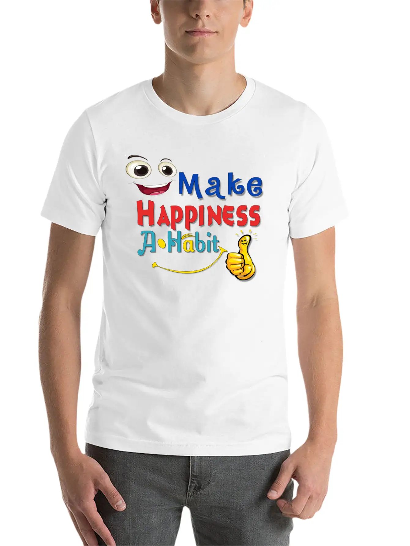 Make Happiness A Habit Basic Graphic T-Shirt ¨C Daily Comfort In Soft Cotton