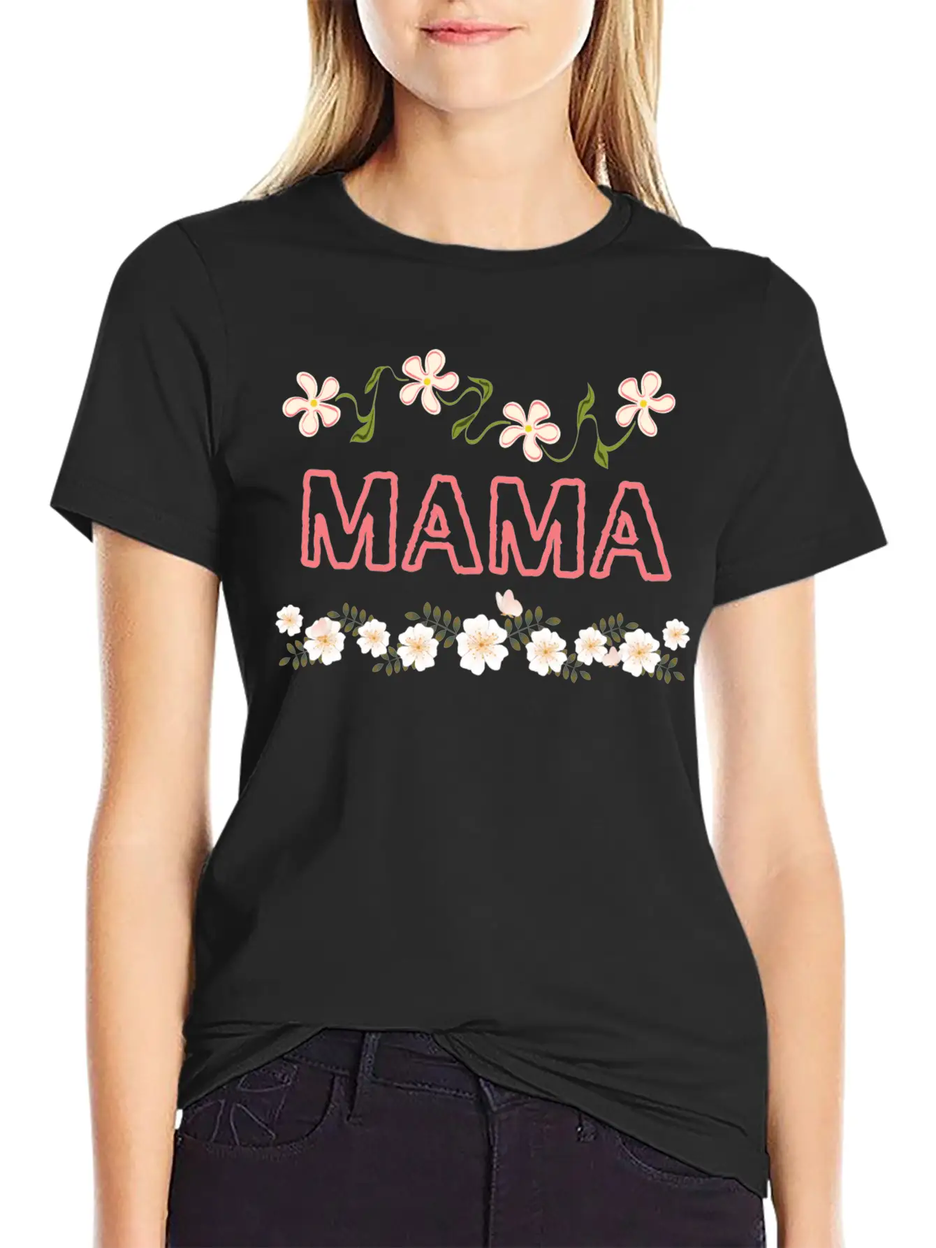 Mama Floral Design Basic Graphic T-Shirt ¨C Daily Comfort In Soft Cotton