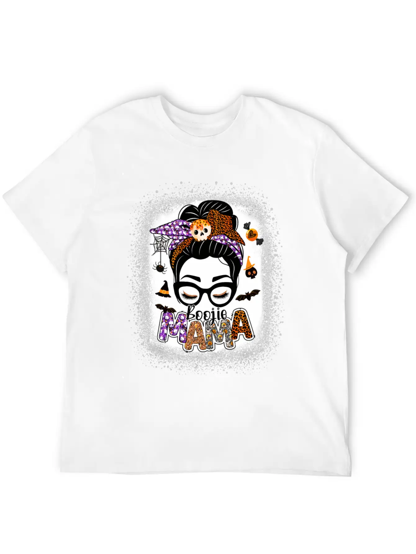 Mama Halloween Monster Messy Bun Skull Mama Bleach Basic Graphic T-Shirt ¨C Daily Comfort In Soft Cotton