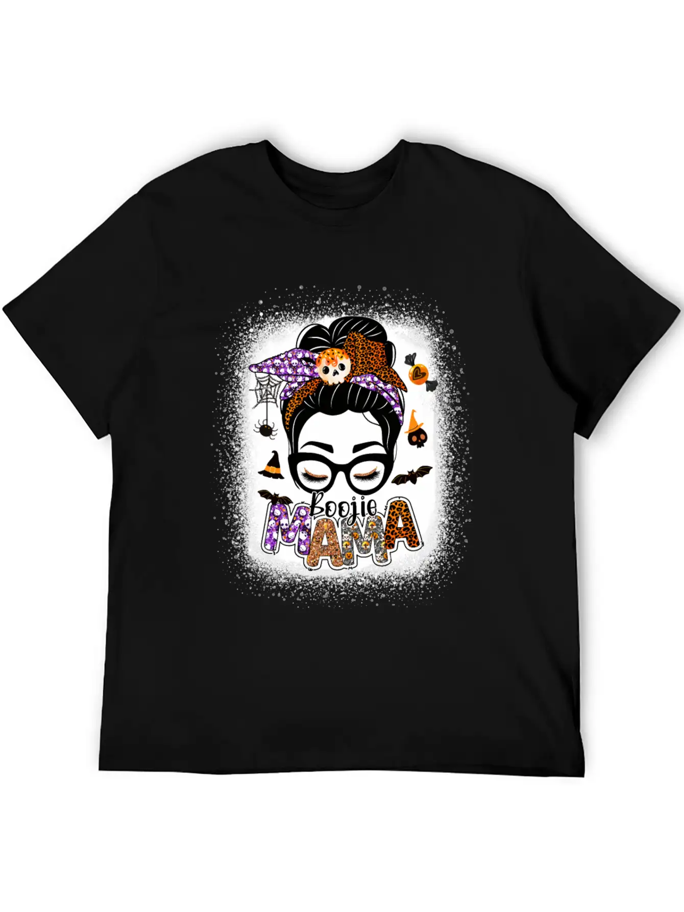 Mama Halloween Monster Messy Bun Skull Mama Bleach Basic Graphic T-Shirt ¨C Daily Comfort In Soft Cotton