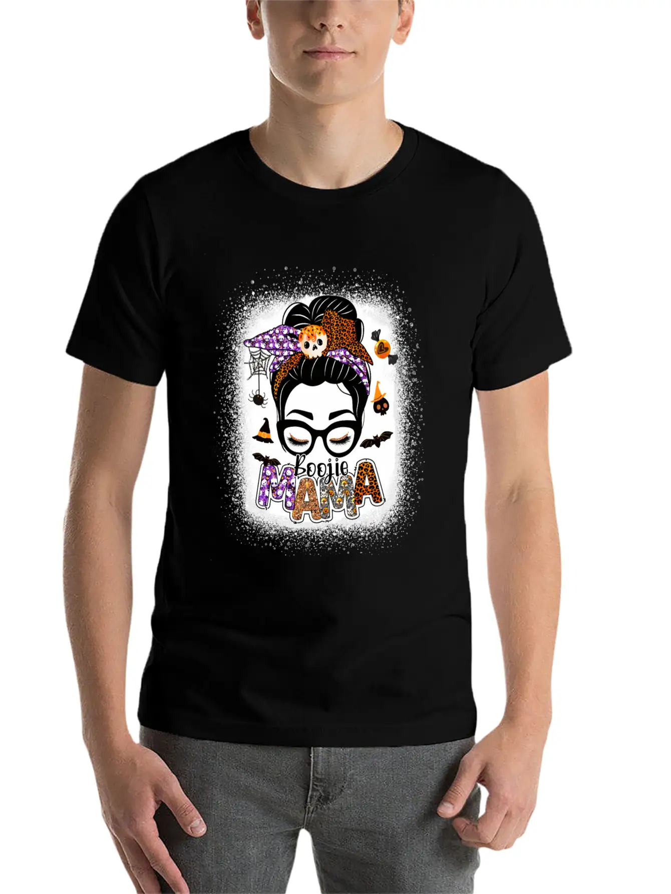 Mama Halloween Monster Messy Bun Skull Mama Bleach Basic Graphic T-Shirt ¨C Daily Comfort In Soft Cotton