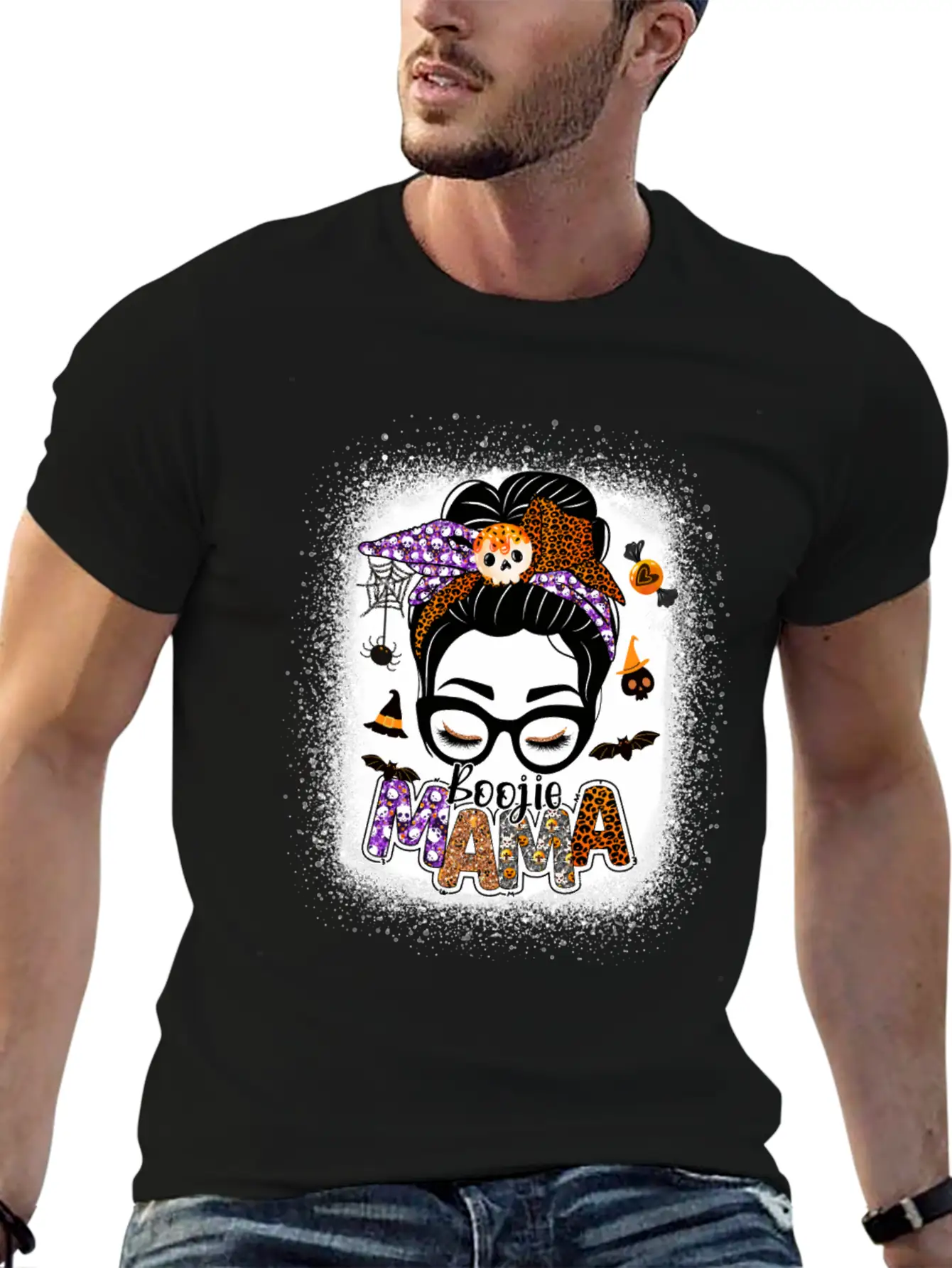 Mama Halloween Monster Messy Bun Skull Mama Bleach Basic Graphic T-Shirt ¨C Daily Comfort In Soft Cotton