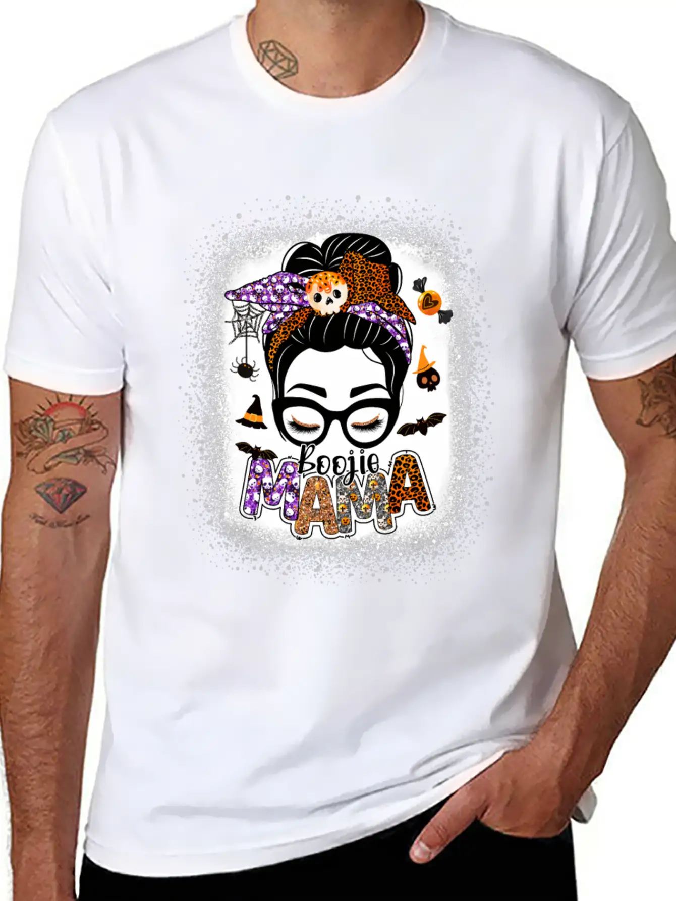 Mama Halloween Monster Messy Bun Skull Mama Bleach Basic Graphic T-Shirt ¨C Daily Comfort In Soft Cotton