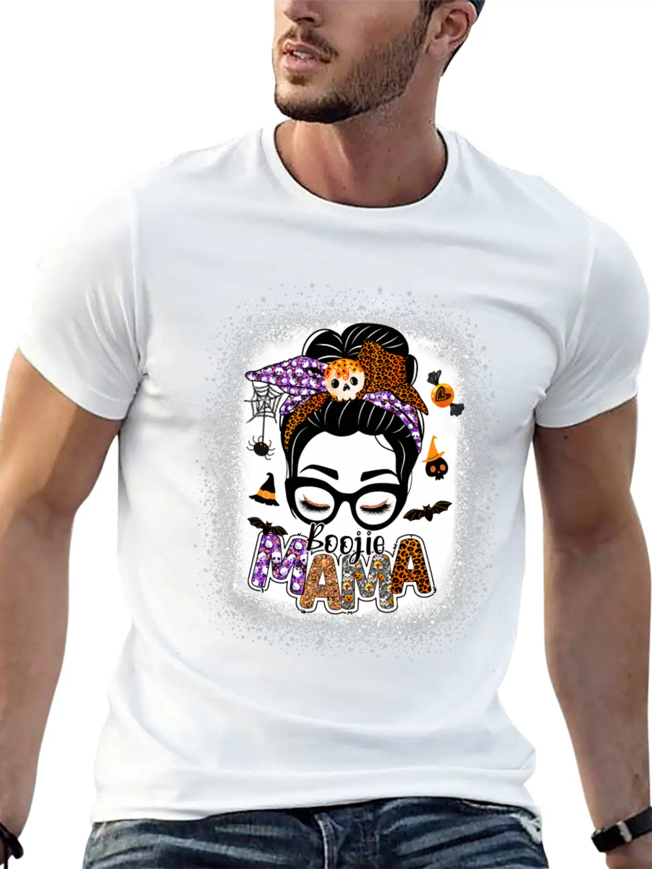 Mama Halloween Monster Messy Bun Skull Mama Bleach Basic Graphic T-Shirt ¨C Daily Comfort In Soft Cotton