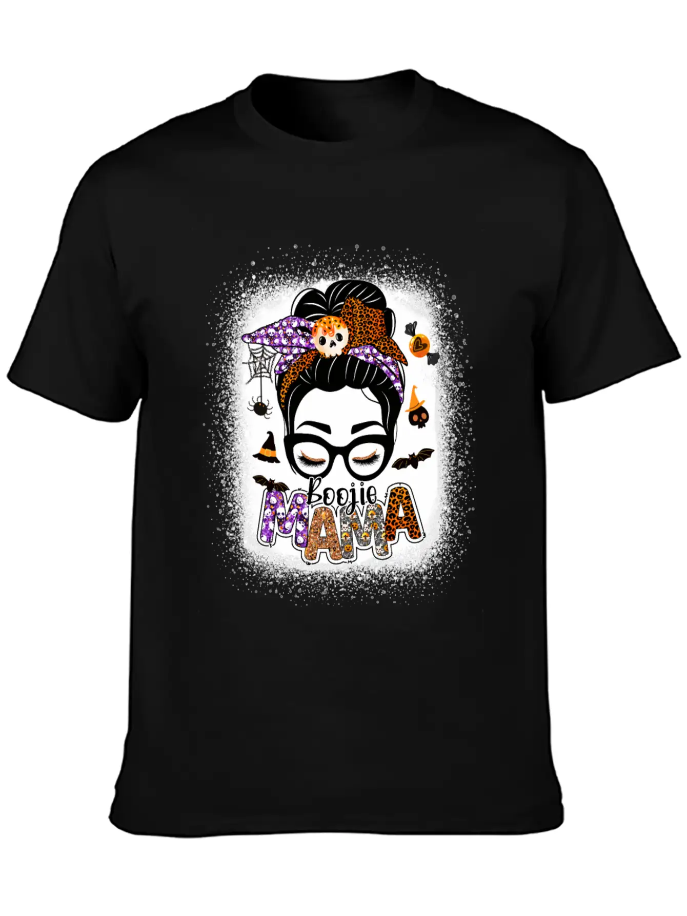 Mama Halloween Monster Messy Bun Skull Mama Bleach Basic Graphic T-Shirt ¨C Daily Comfort In Soft Cotton