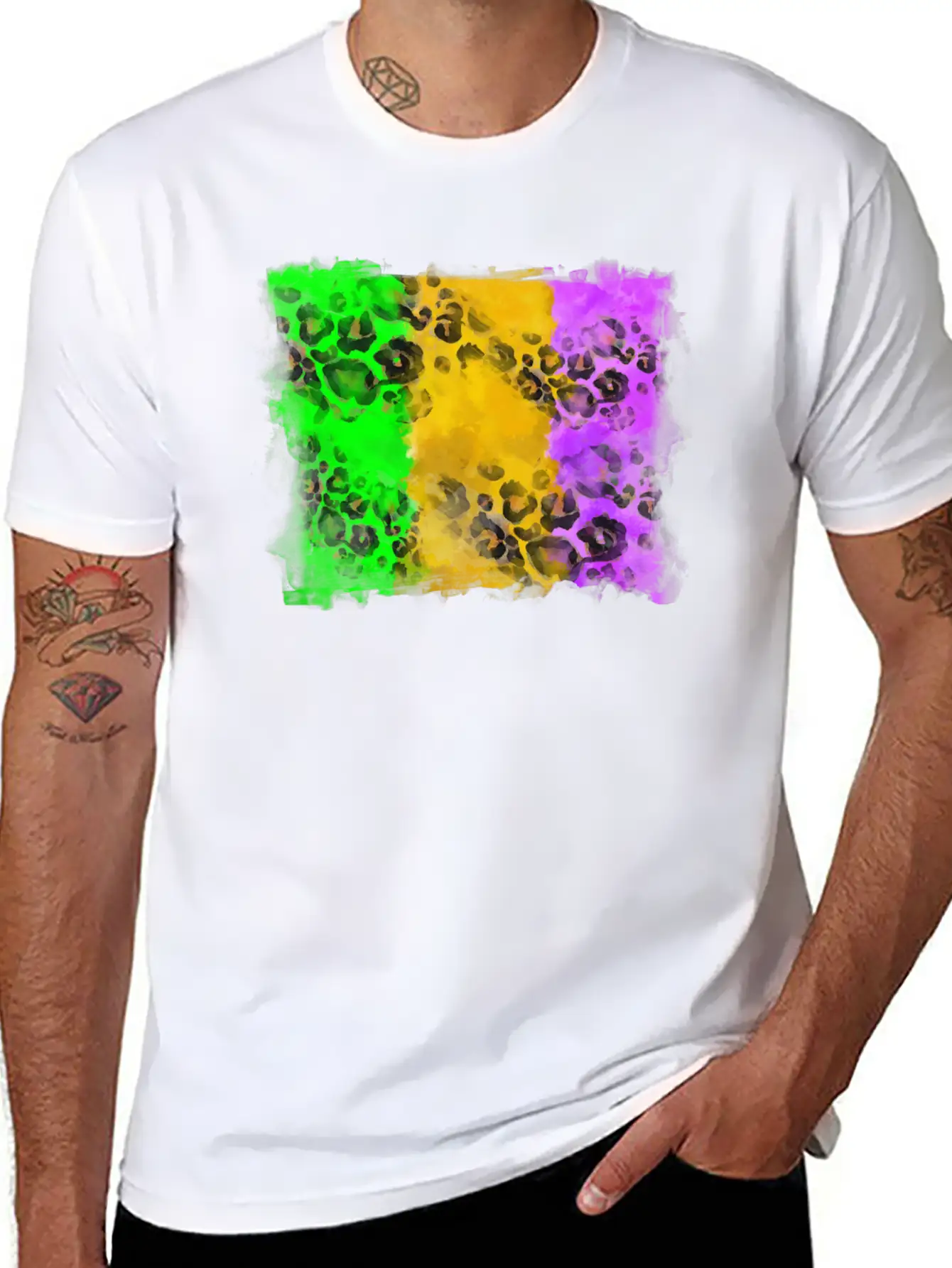 Mardi Gras Leopard Flag Essential Cotton Tee For Daily Outfits ¨C Unisex Style
