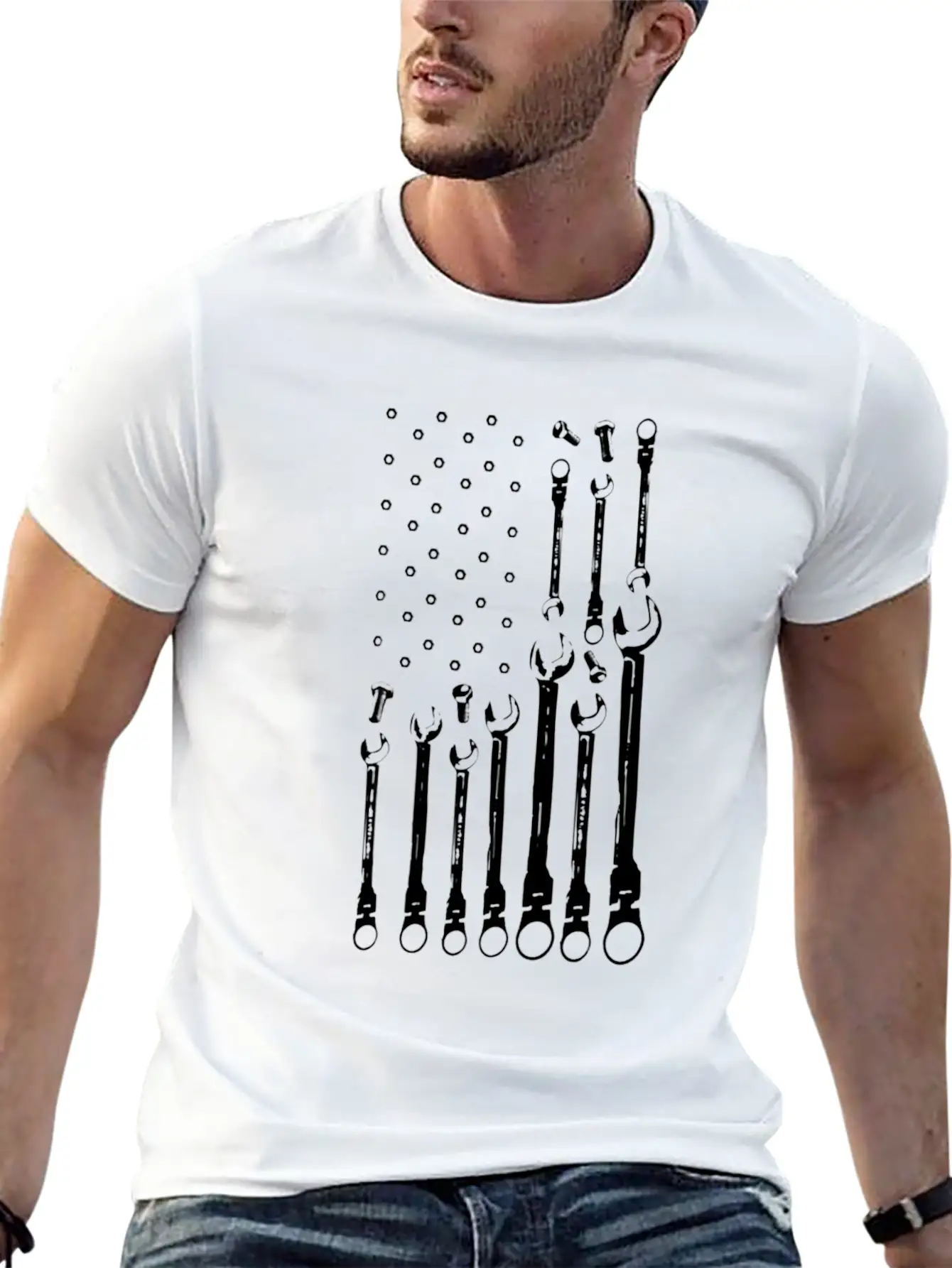 Mechanic Flag Shirt Patriotic Mechanic USA Flag Basic Graphic T-Shirt ¨C Daily Comfort In Soft Cotton