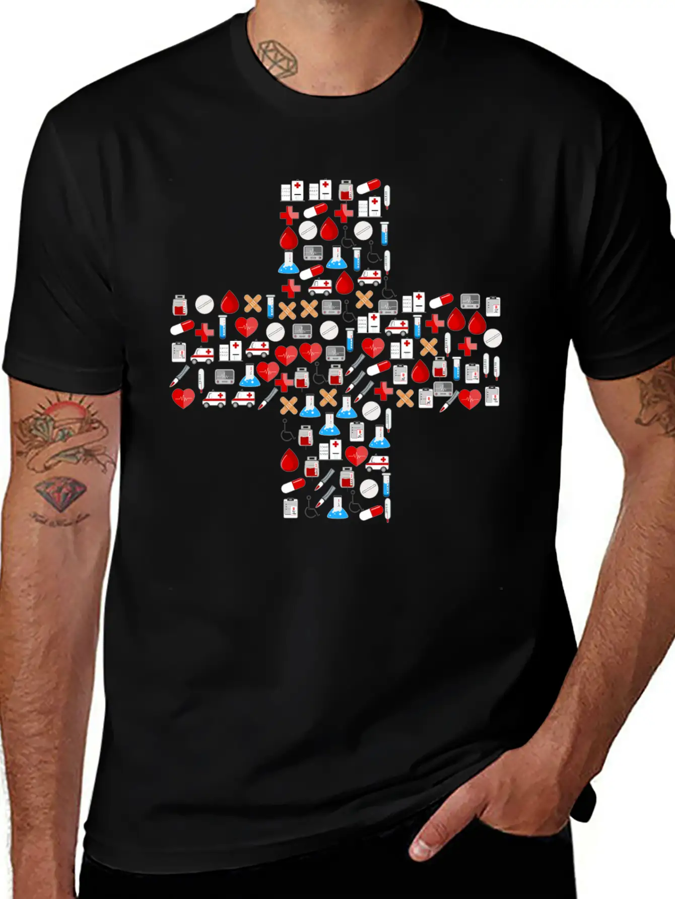 Medical Icons Cross Basic Graphic T-Shirt ¨C Daily Comfort In Soft Cotton