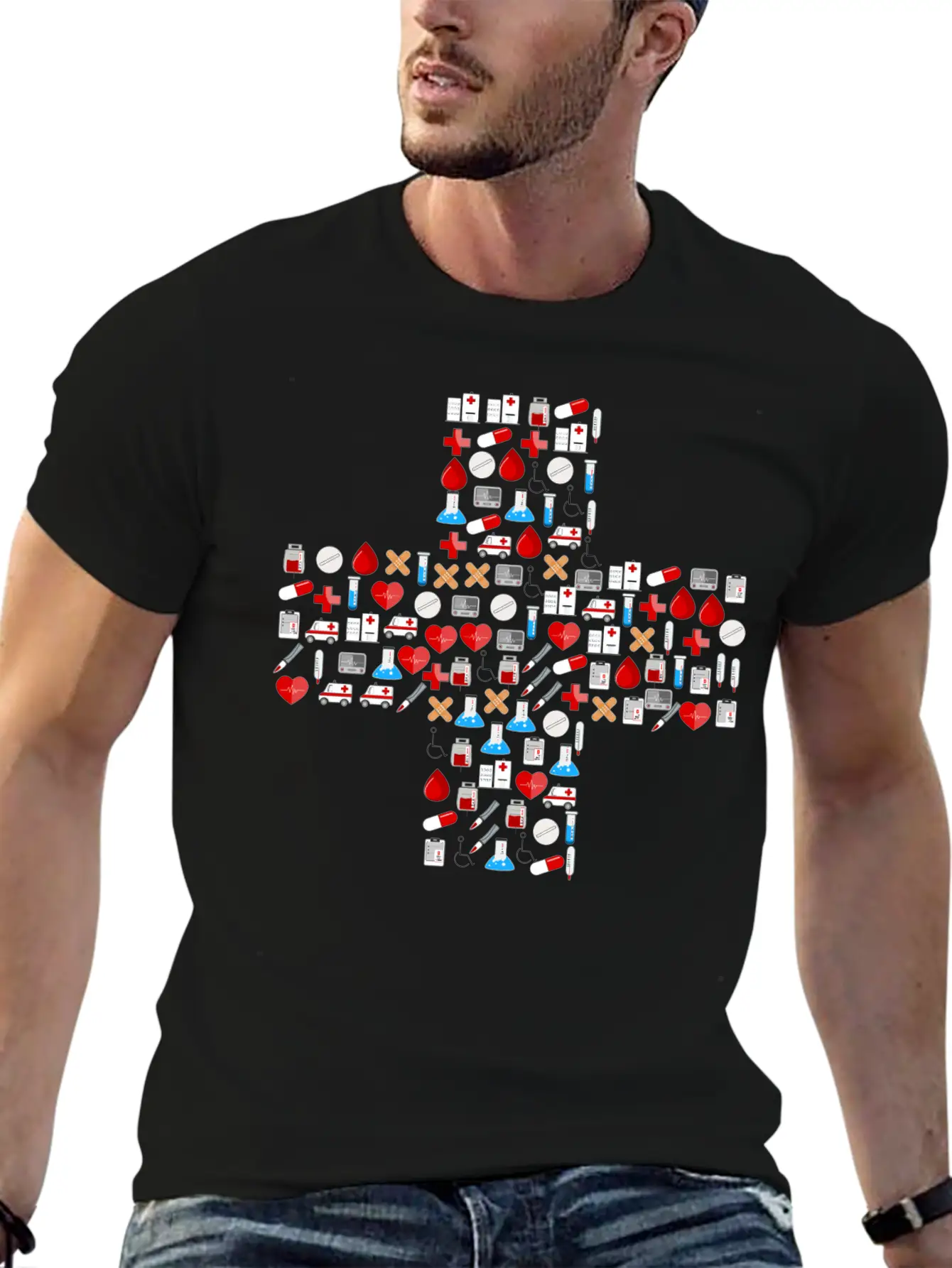 Medical Icons Cross Basic Graphic T-Shirt ¨C Daily Comfort In Soft Cotton