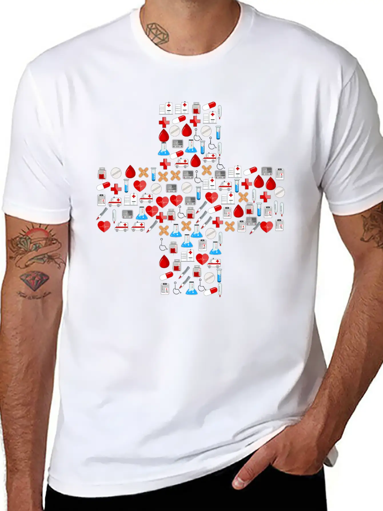 Medical Icons Cross Basic Graphic T-Shirt ¨C Daily Comfort In Soft Cotton