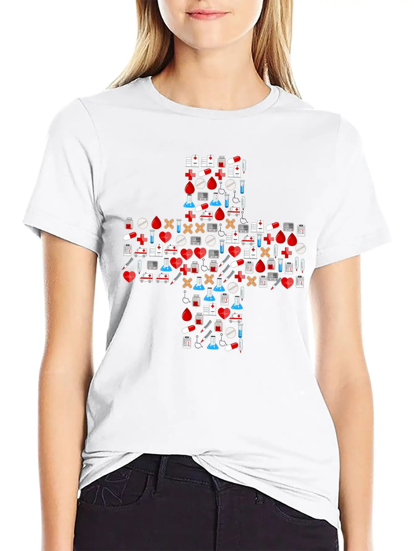 Medical Icons Cross Basic Graphic T-Shirt ¨C Daily Comfort In Soft Cotton