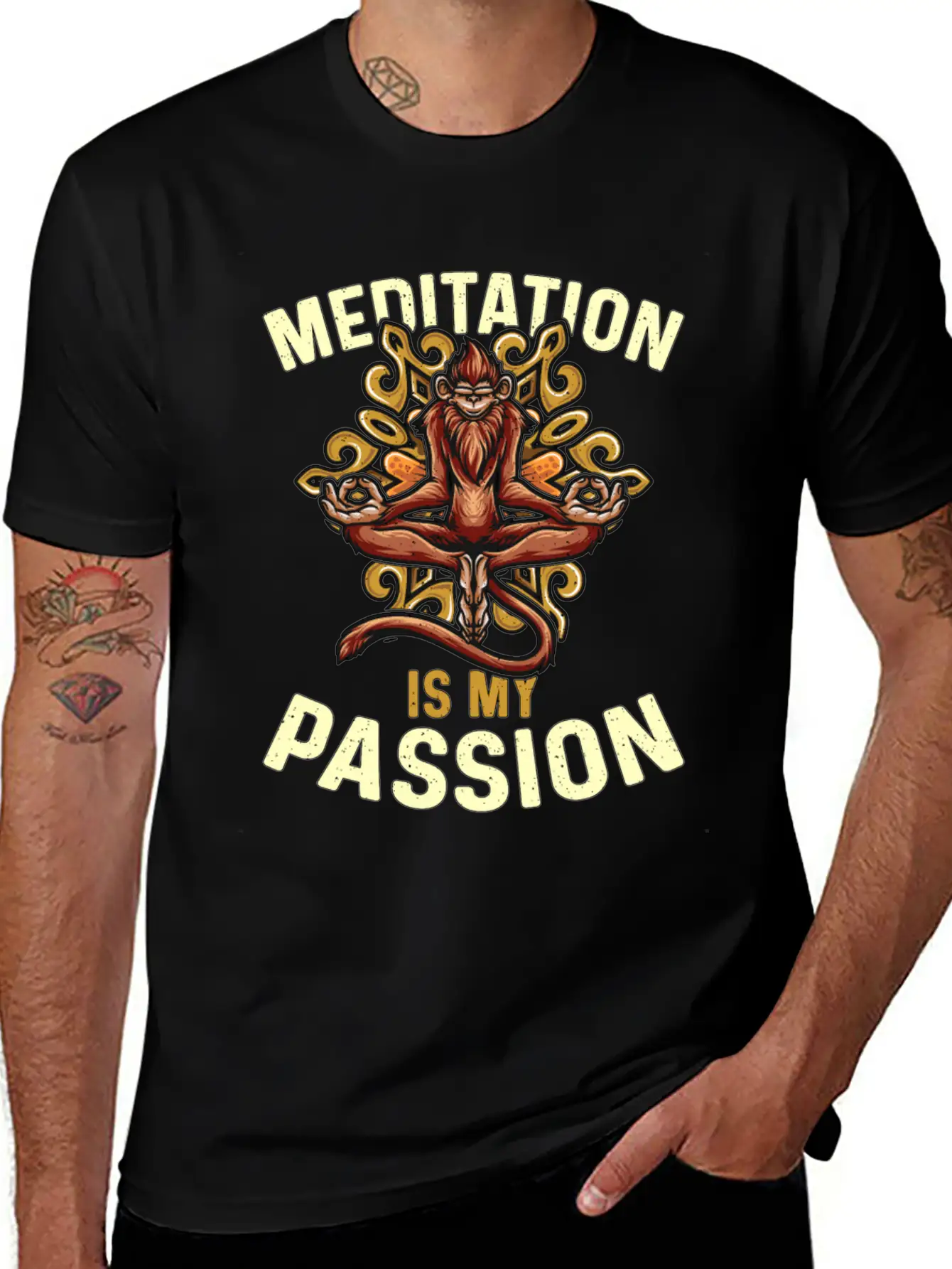 Meditation Is My Passion Relaxation Monkey Lover Essential Cotton Tee For Daily Outfits ¨C Unisex Style