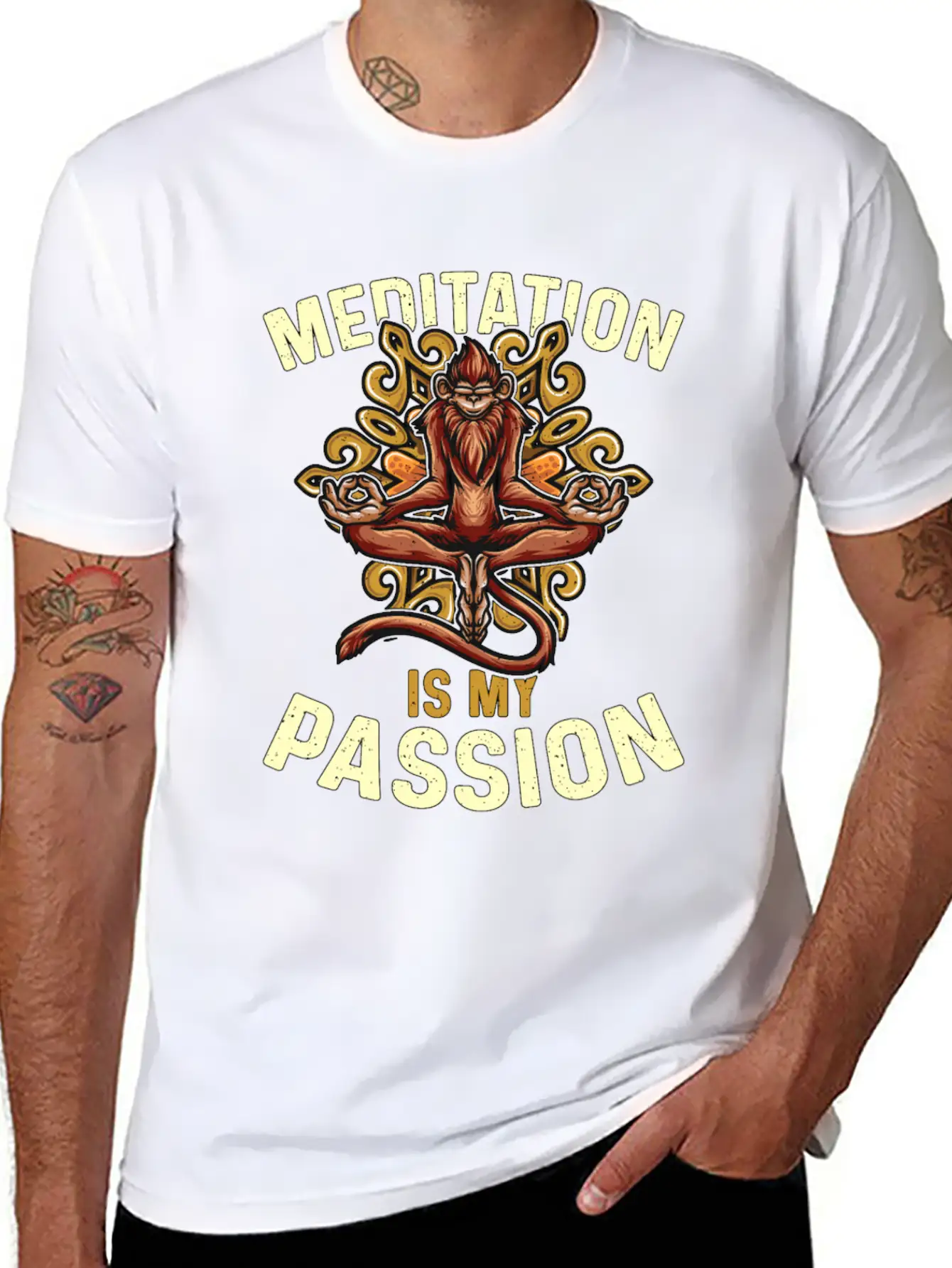 Meditation Is My Passion Relaxation Monkey Lover Essential Cotton Tee For Daily Outfits ¨C Unisex Style