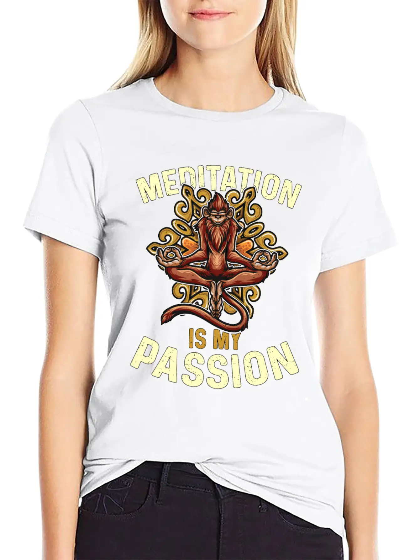 Meditation Is My Passion Relaxation Monkey Lover Essential Cotton Tee For Daily Outfits ¨C Unisex Style