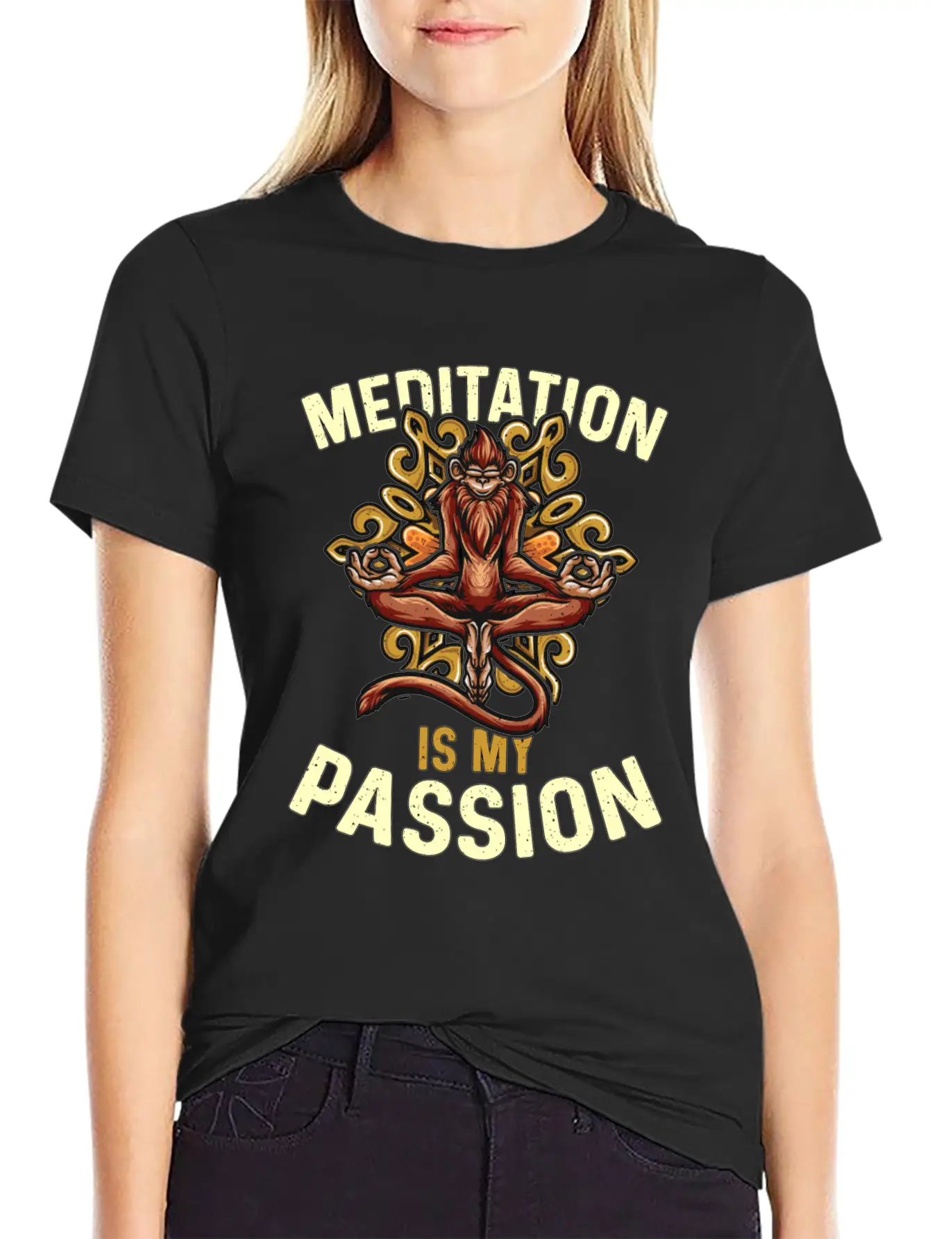 Meditation Is My Passion Relaxation Monkey Lover Essential Cotton Tee For Daily Outfits ¨C Unisex Style