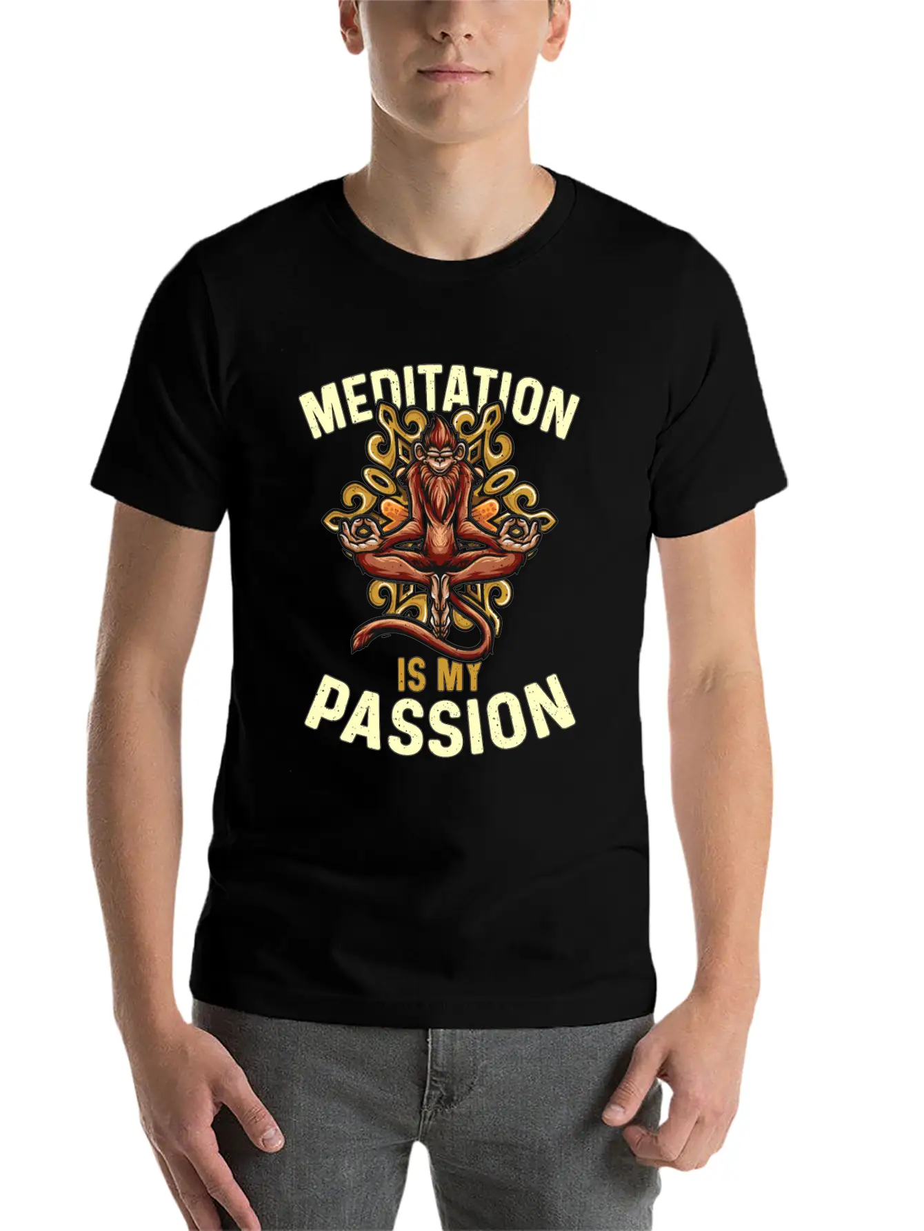 Meditation Is My Passion Relaxation Monkey Lover Essential Cotton Tee For Daily Outfits ¨C Unisex Style