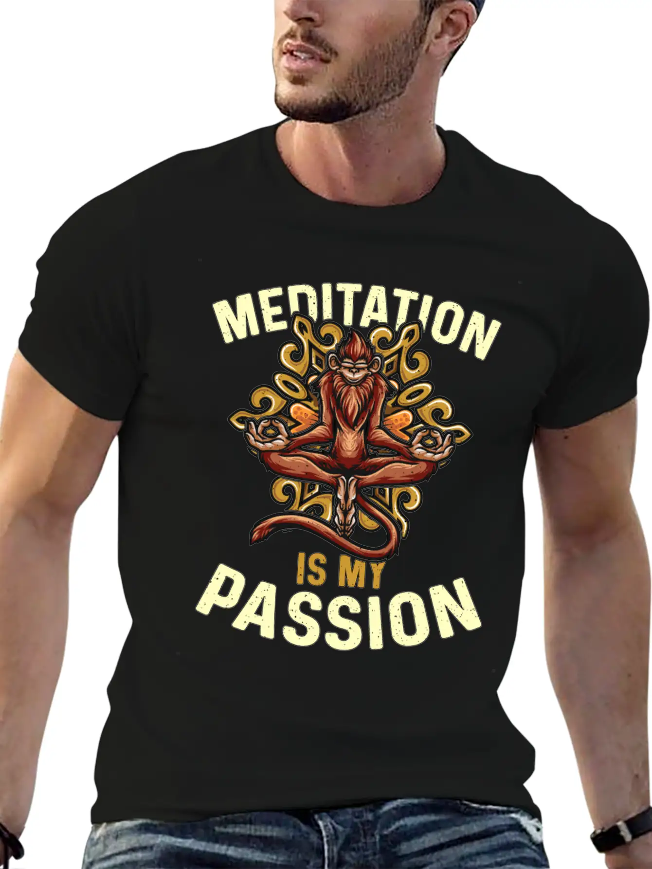 Meditation Is My Passion Relaxation Monkey Lover Essential Cotton Tee For Daily Outfits ¨C Unisex Style