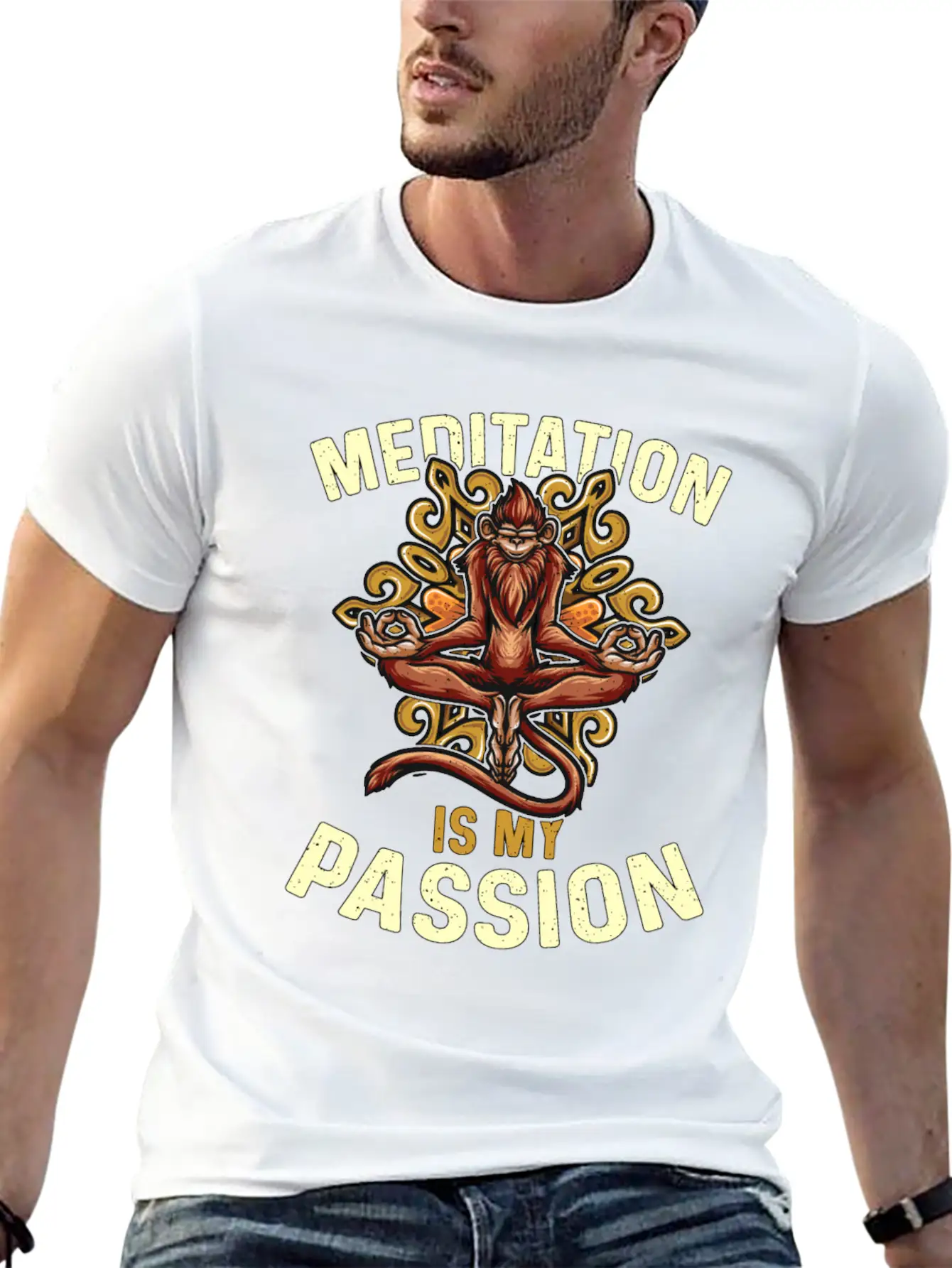 Meditation Is My Passion Relaxation Monkey Lover Essential Cotton Tee For Daily Outfits ¨C Unisex Style