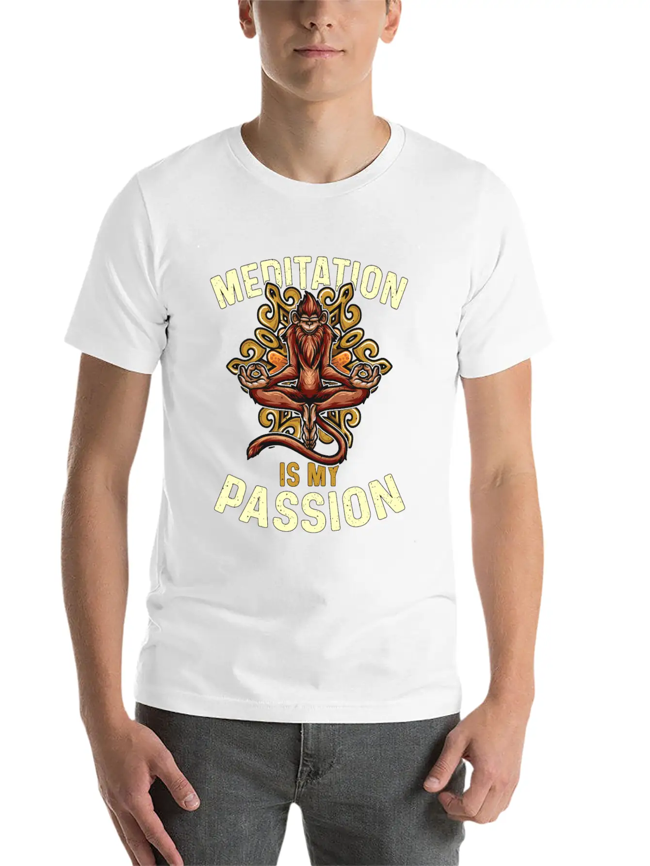 Meditation Is My Passion Relaxation Monkey Lover Essential Cotton Tee For Daily Outfits ¨C Unisex Style