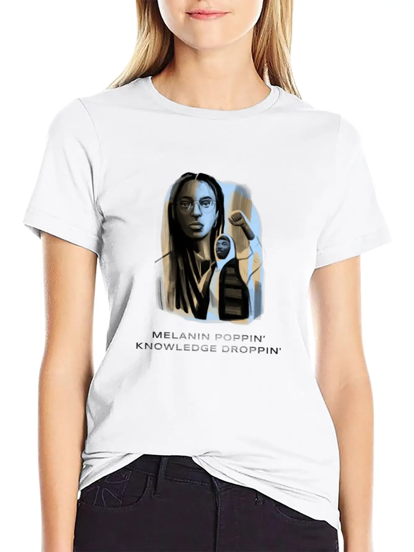 Melanin Poppin Knowledge Droppin Design 1 Basic Graphic T-Shirt ¨C Daily Comfort In Soft Cotton