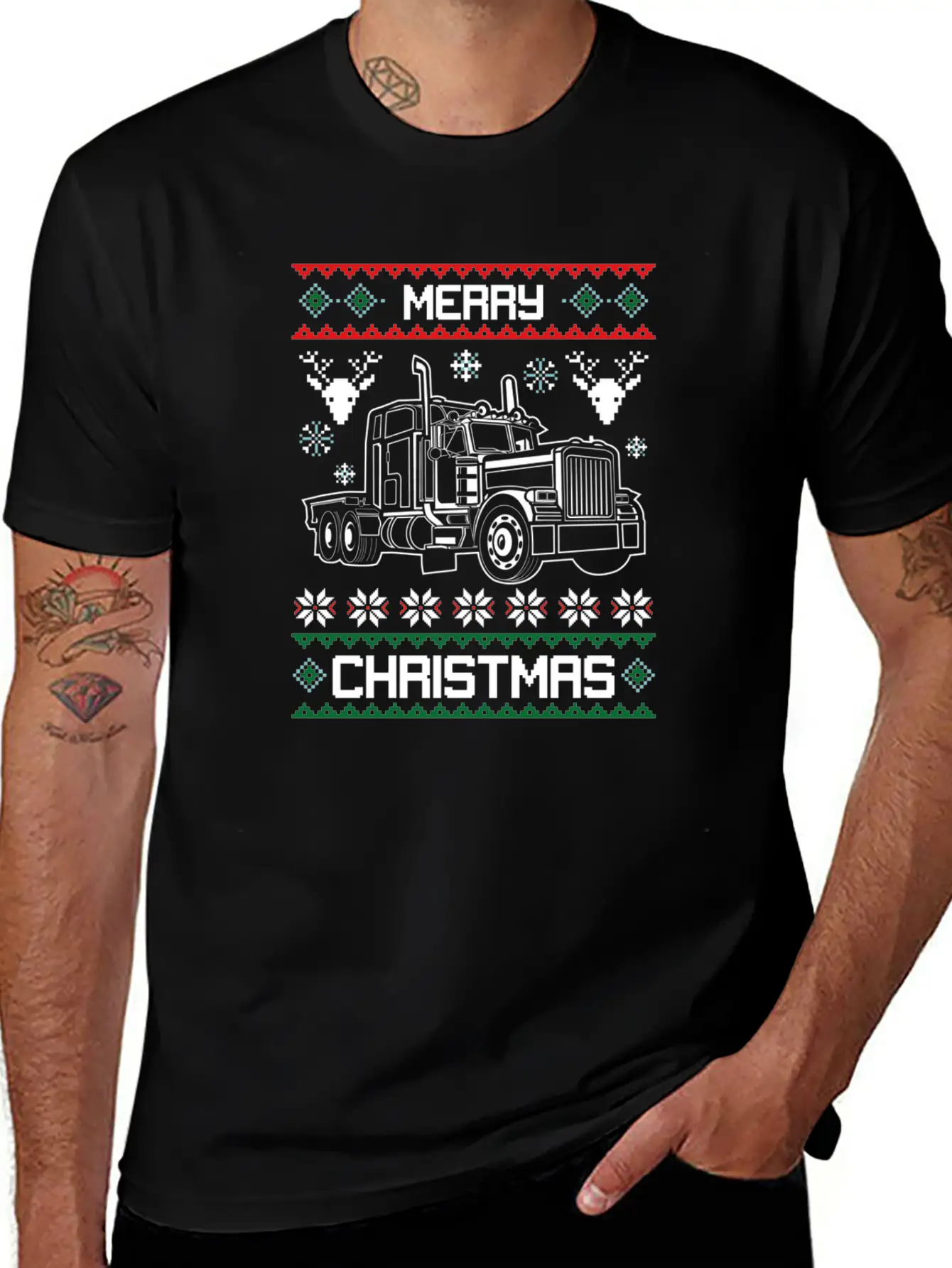Merry Christmas Truck Driver Gift Basic Graphic T-Shirt ¨C Daily Comfort In Soft Cotton