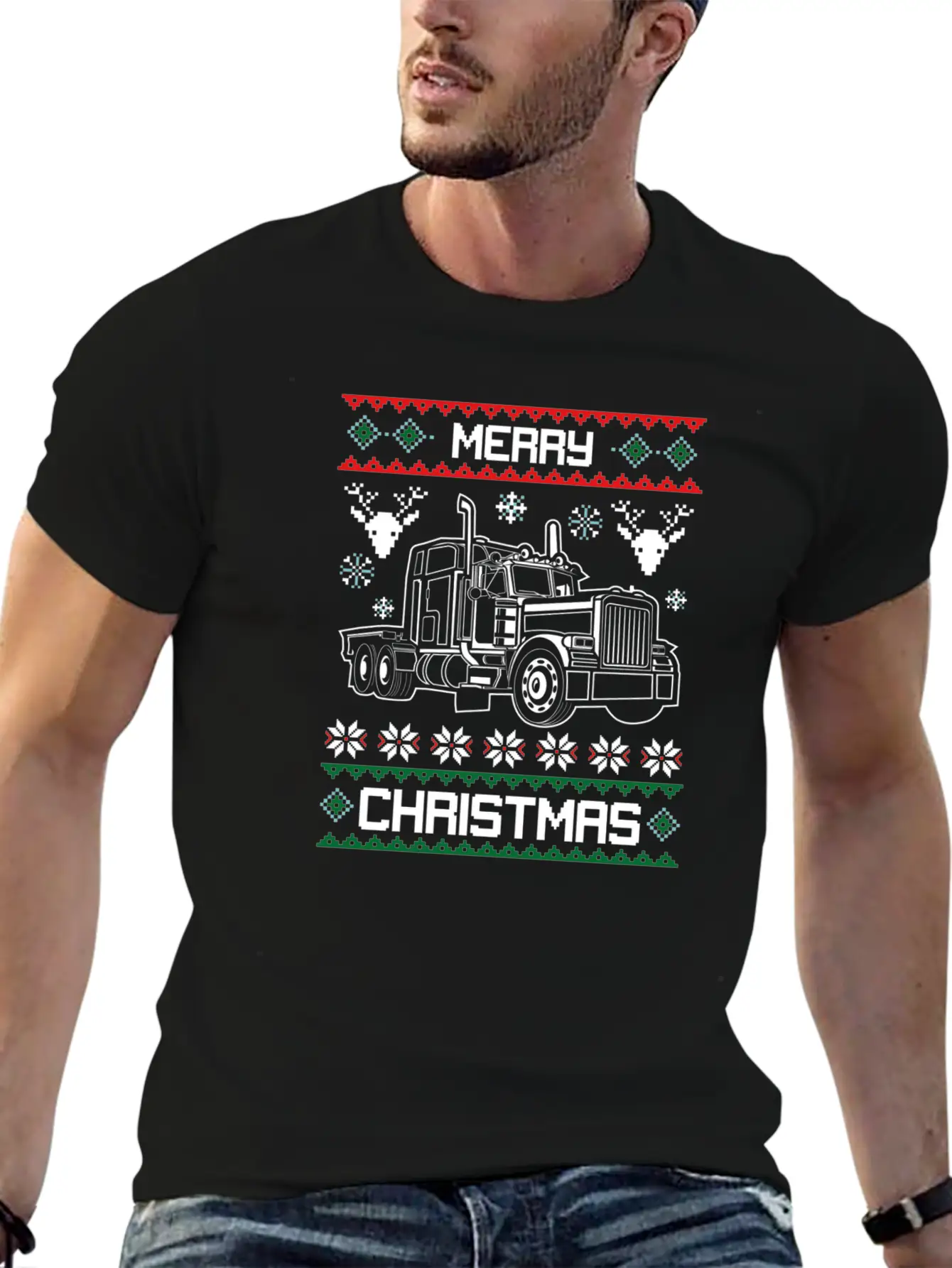 Merry Christmas Truck Driver Gift Basic Graphic T-Shirt ¨C Daily Comfort In Soft Cotton