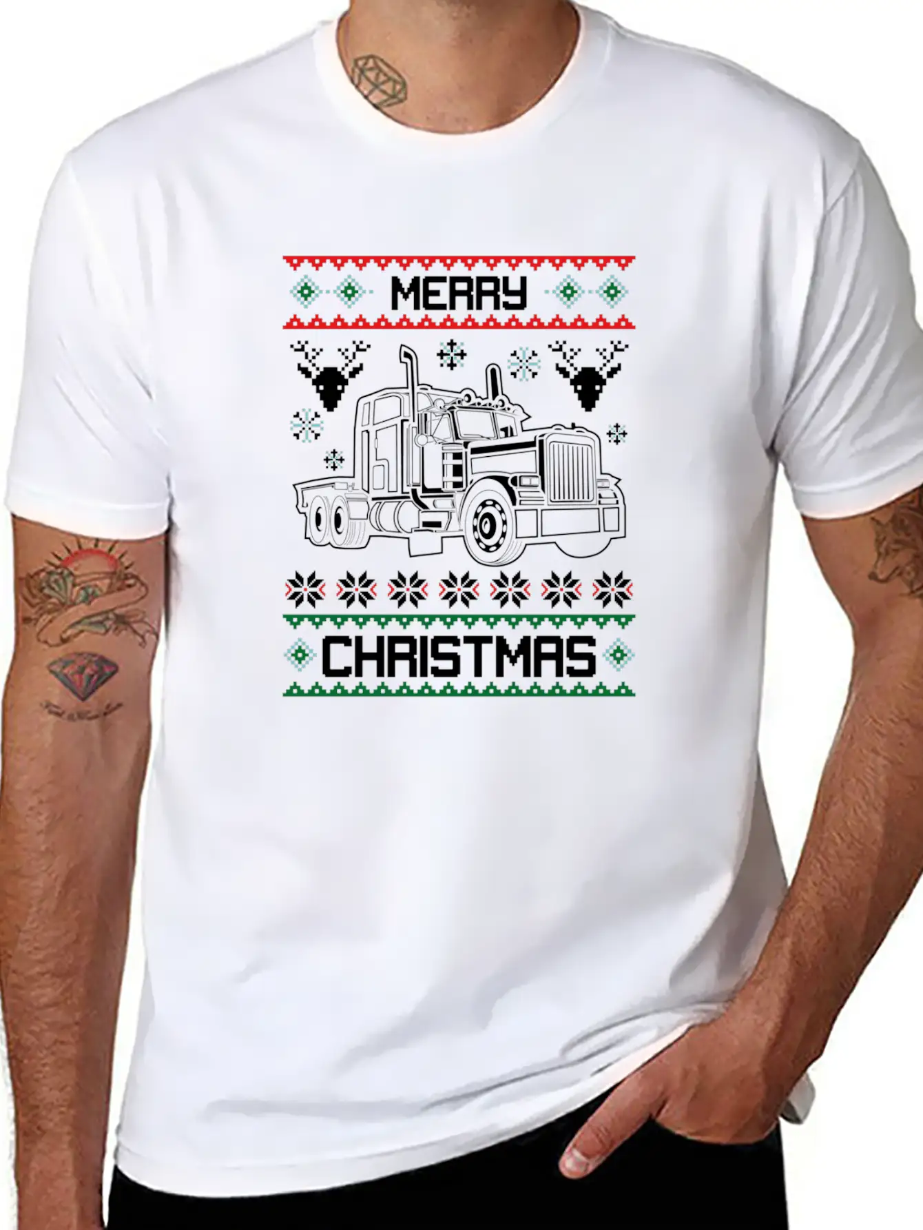 Merry Christmas Truck Driver Gift Basic Graphic T-Shirt ¨C Daily Comfort In Soft Cotton