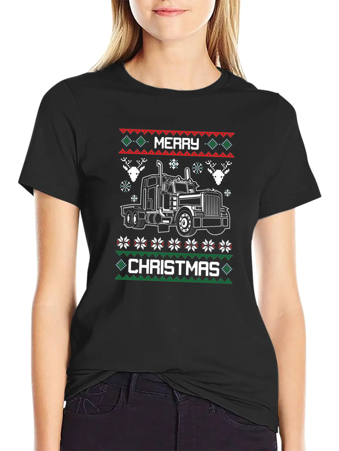 Merry Christmas Truck Driver Gift Basic Graphic T-Shirt ¨C Daily Comfort In Soft Cotton