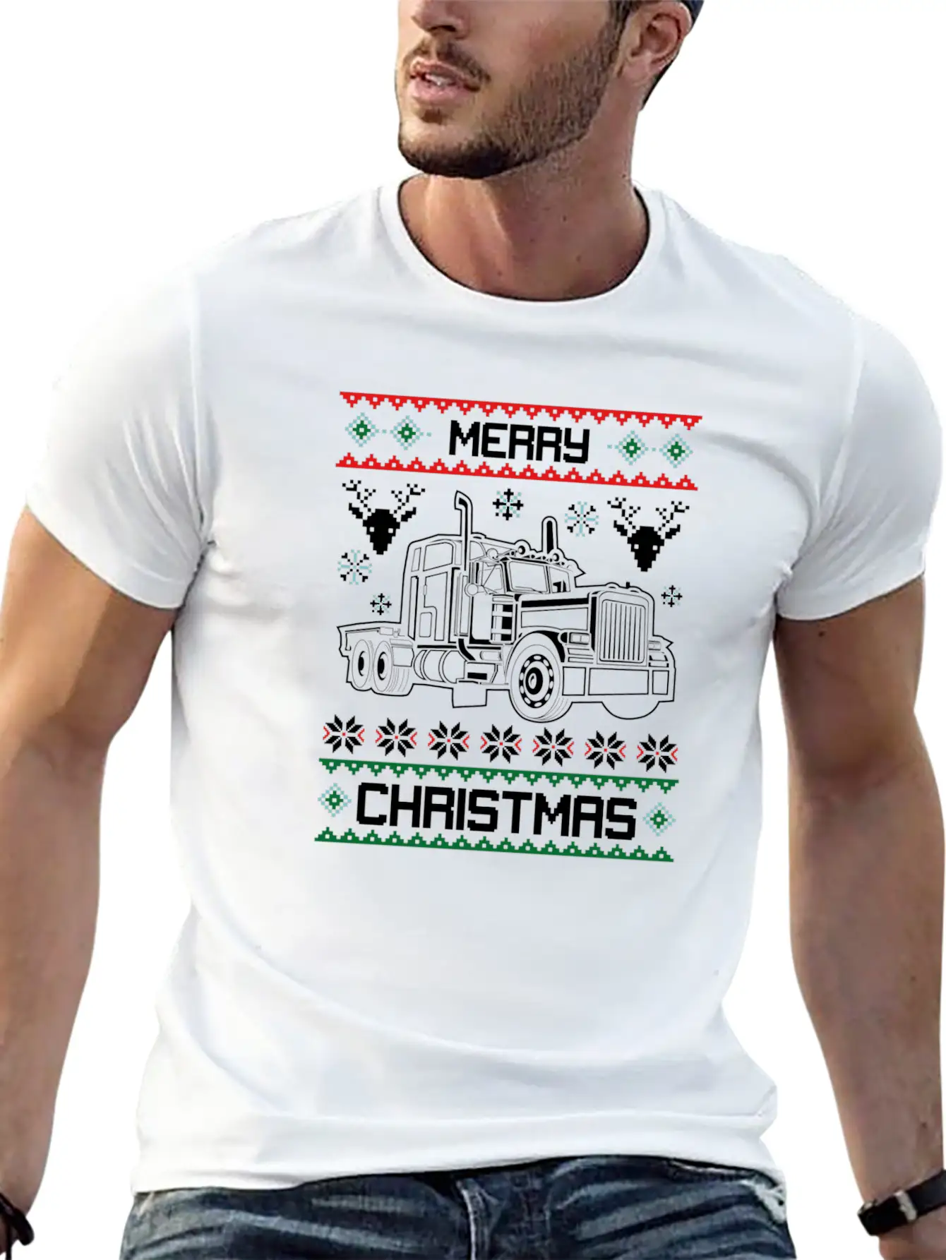 Merry Christmas Truck Driver Gift Basic Graphic T-Shirt ¨C Daily Comfort In Soft Cotton