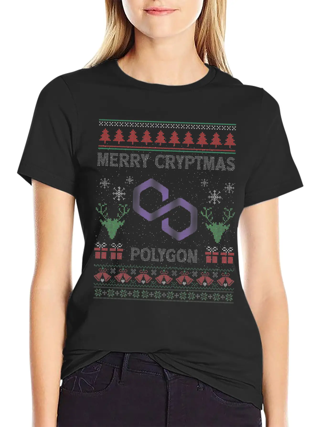 Merry Cryptmas Christmas Polygon Matic Coin Crypto Soft Cotton Short Sleeve Tee ¨C Unisex Wardrobe Staple