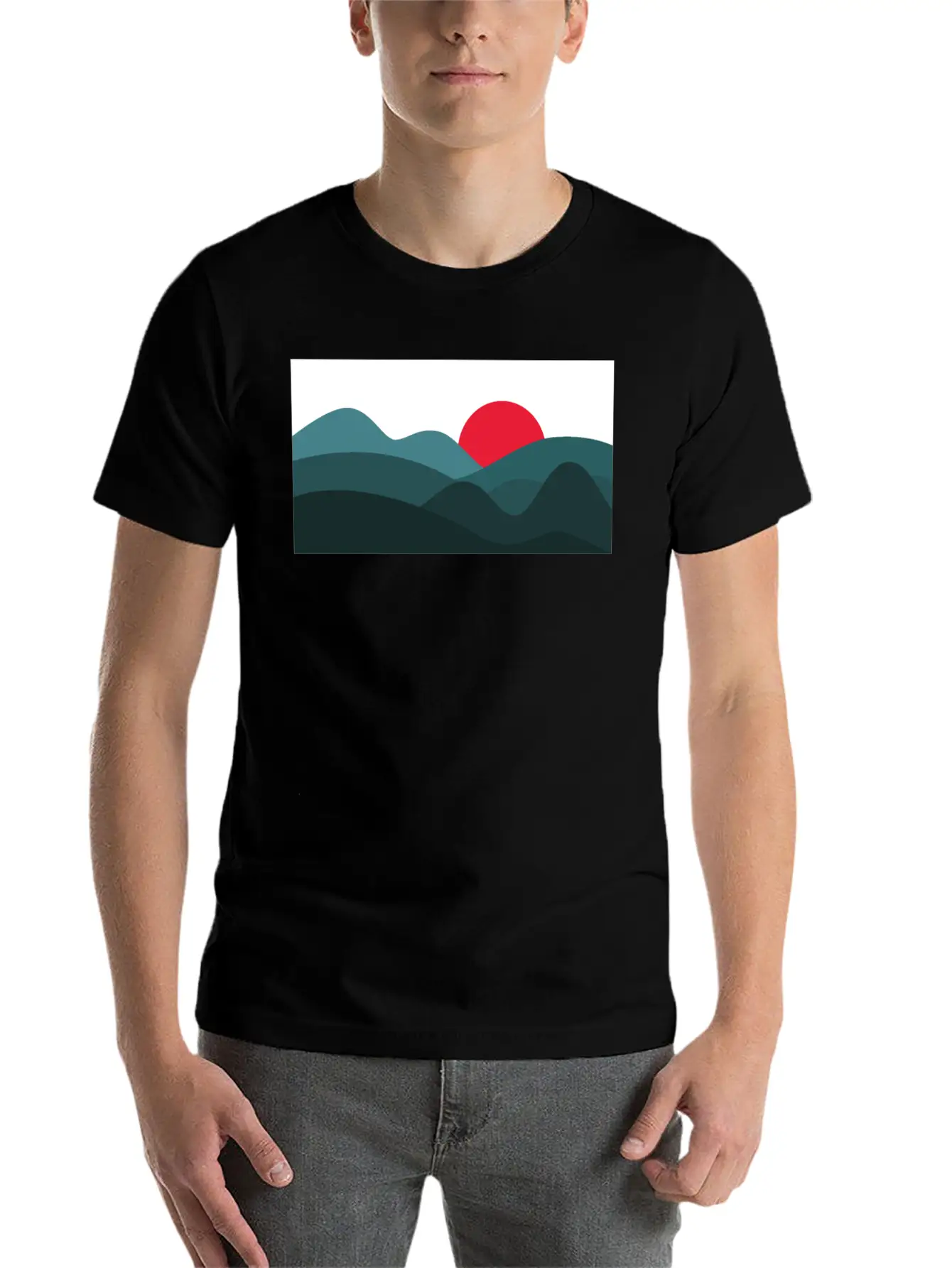 Minimalist Sun Peacock Blue And White Basic Graphic T-Shirt ¨C Daily Comfort In Soft Cotton