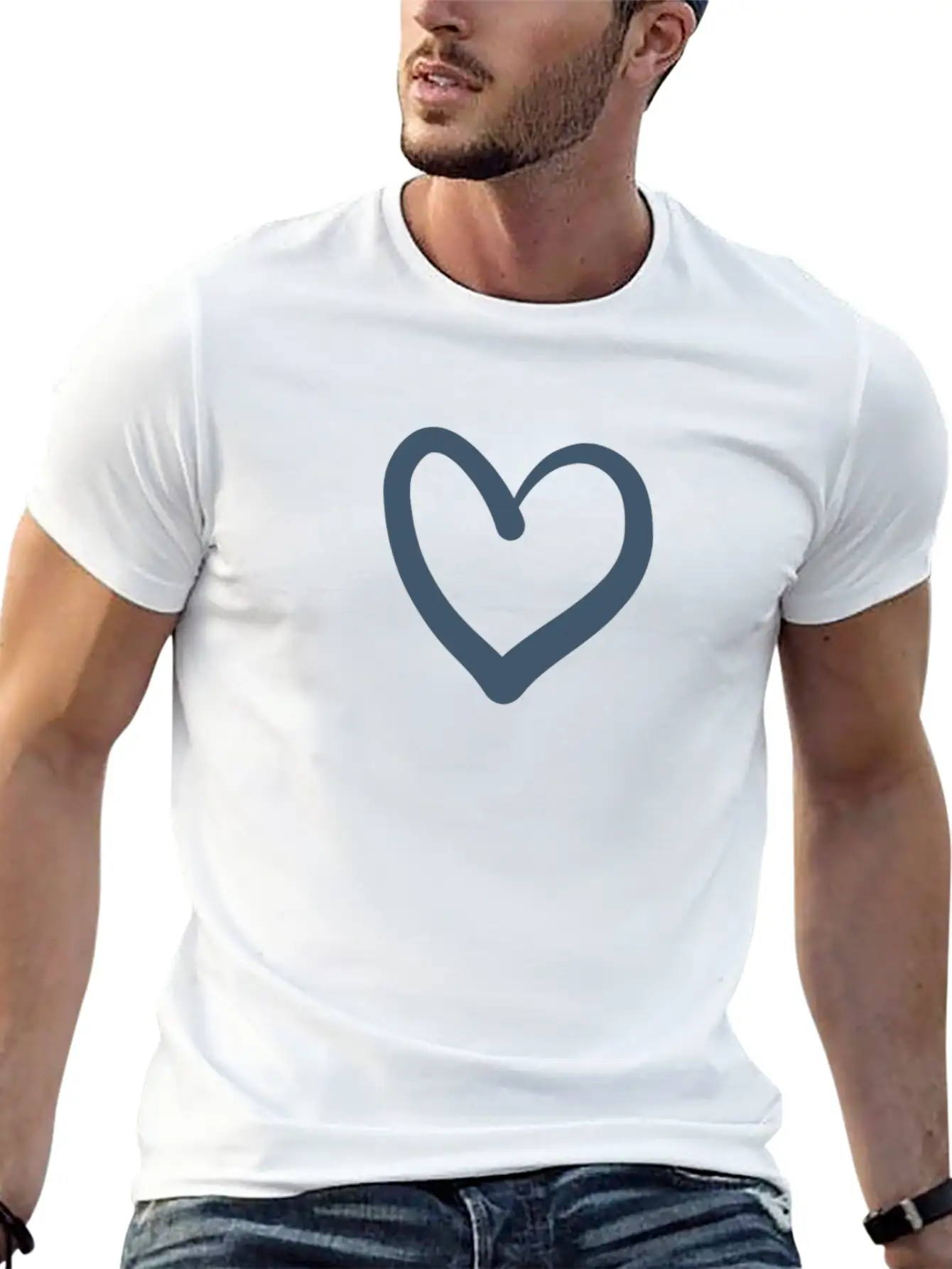 Minimalistic Line Art Blue Heart Soft Cotton Short Sleeve Tee ¨C Unisex Wardrobe Staple