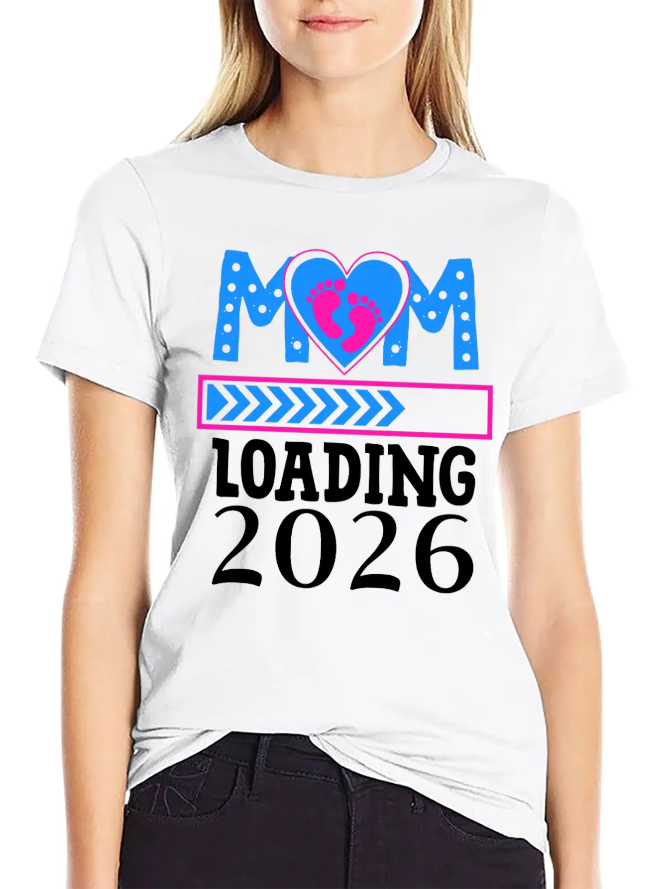 Mom Loading 2026 Heart Footprints Design Basic Graphic T-Shirt ¨C Daily Comfort In Soft Cotton