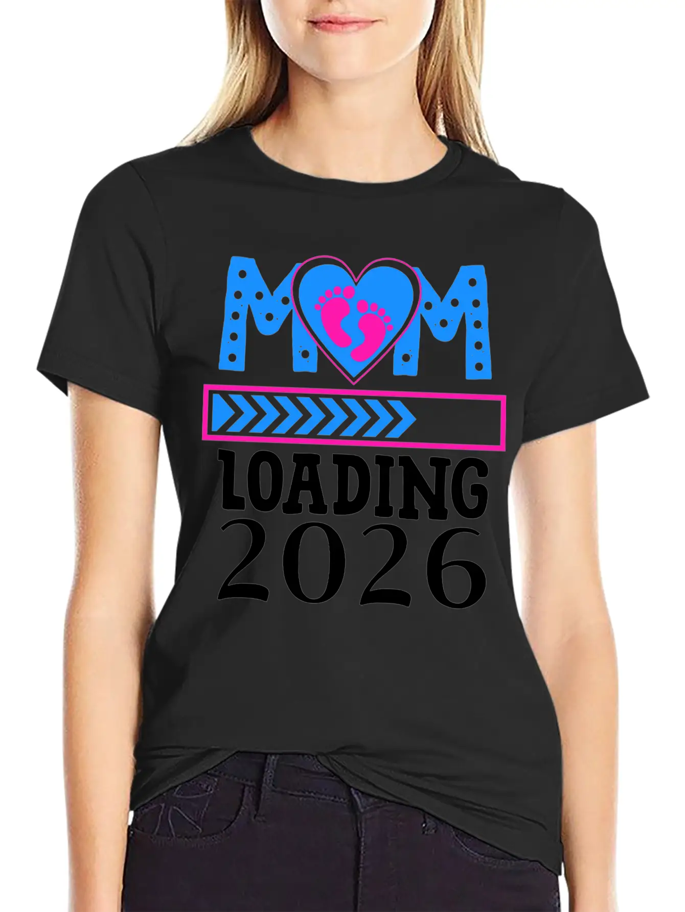 Mom Loading 2026 Heart Footprints Design Basic Graphic T-Shirt ¨C Daily Comfort In Soft Cotton