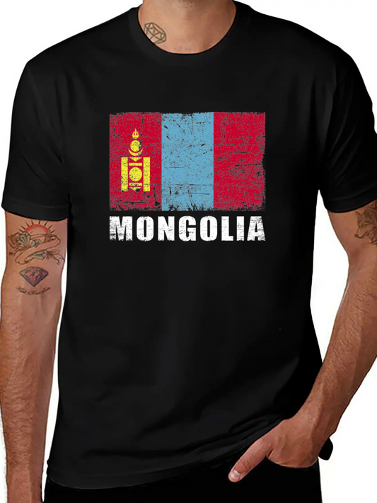 Mongolia Flag Grunge Country Flag Mongolia Essential Cotton Tee For Daily Outfits ¨C Unisex Style