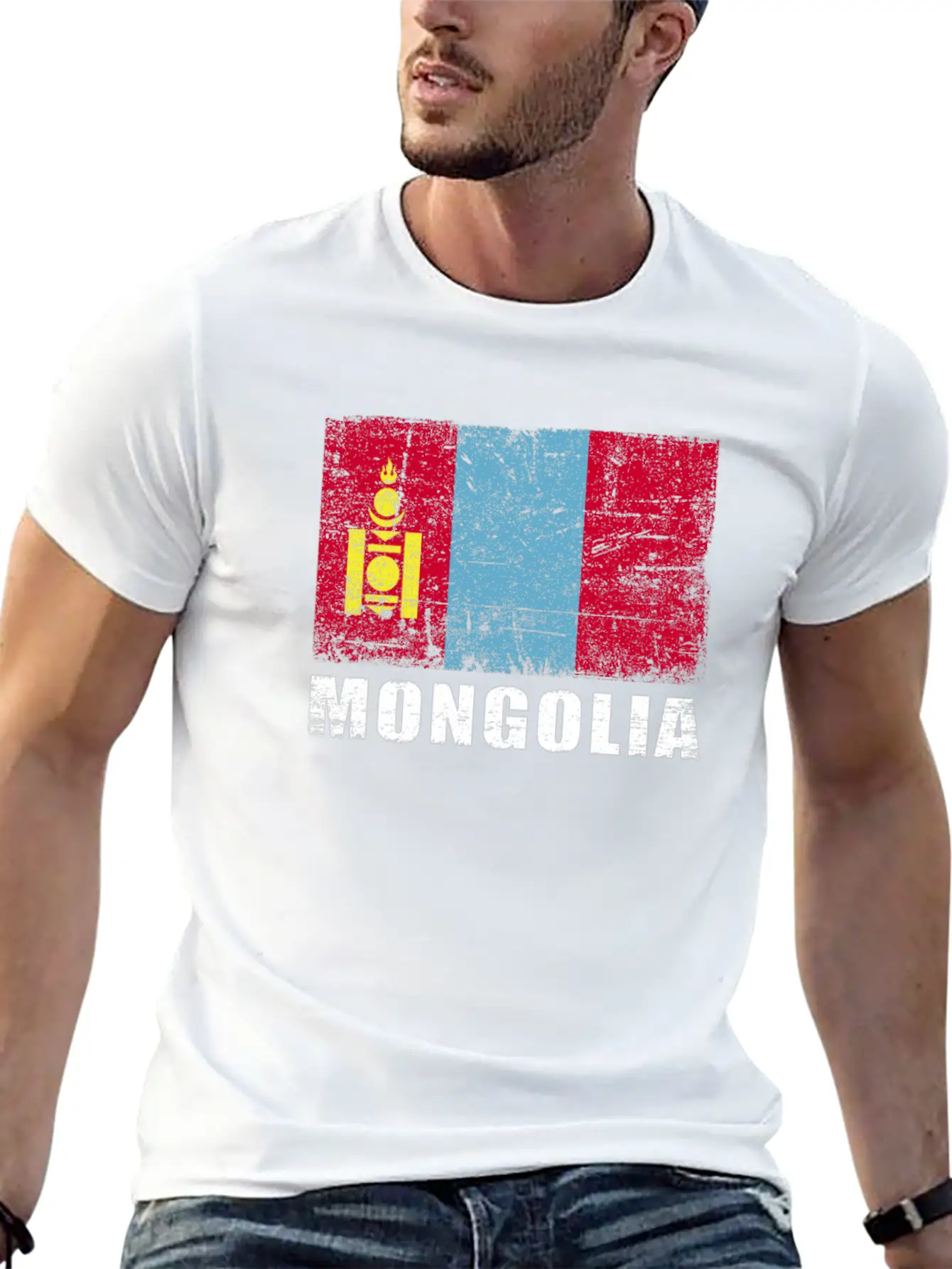 Mongolia Flag Grunge Country Flag Mongolia Essential Cotton Tee For Daily Outfits ¨C Unisex Style