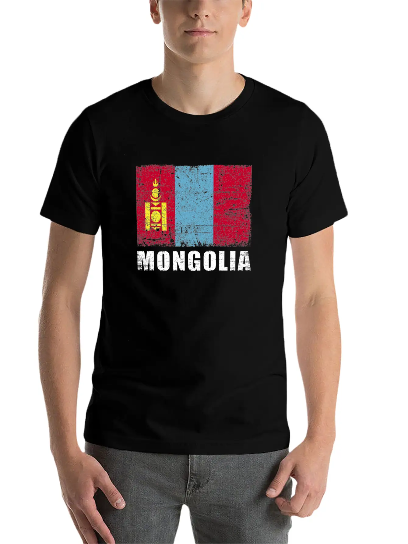 Mongolia Flag Grunge Country Flag Mongolia Essential Cotton Tee For Daily Outfits ¨C Unisex Style