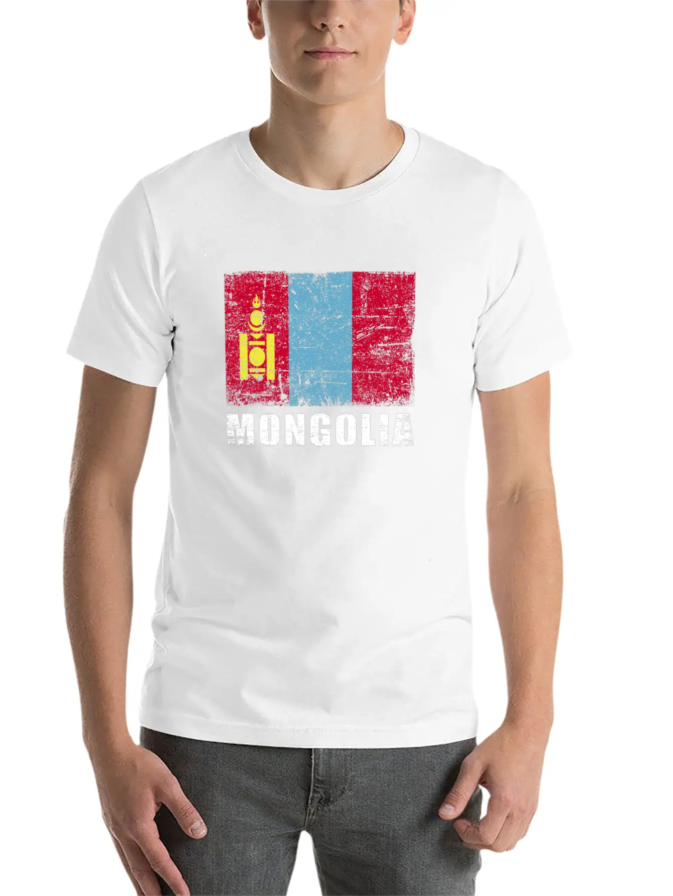 Mongolia Flag Grunge Country Flag Mongolia Essential Cotton Tee For Daily Outfits ¨C Unisex Style