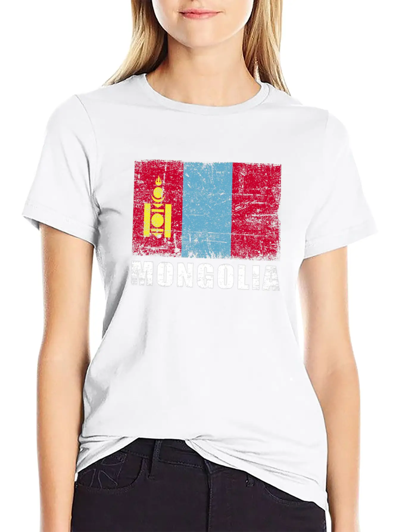 Mongolia Flag Grunge Country Flag Mongolia Essential Cotton Tee For Daily Outfits ¨C Unisex Style