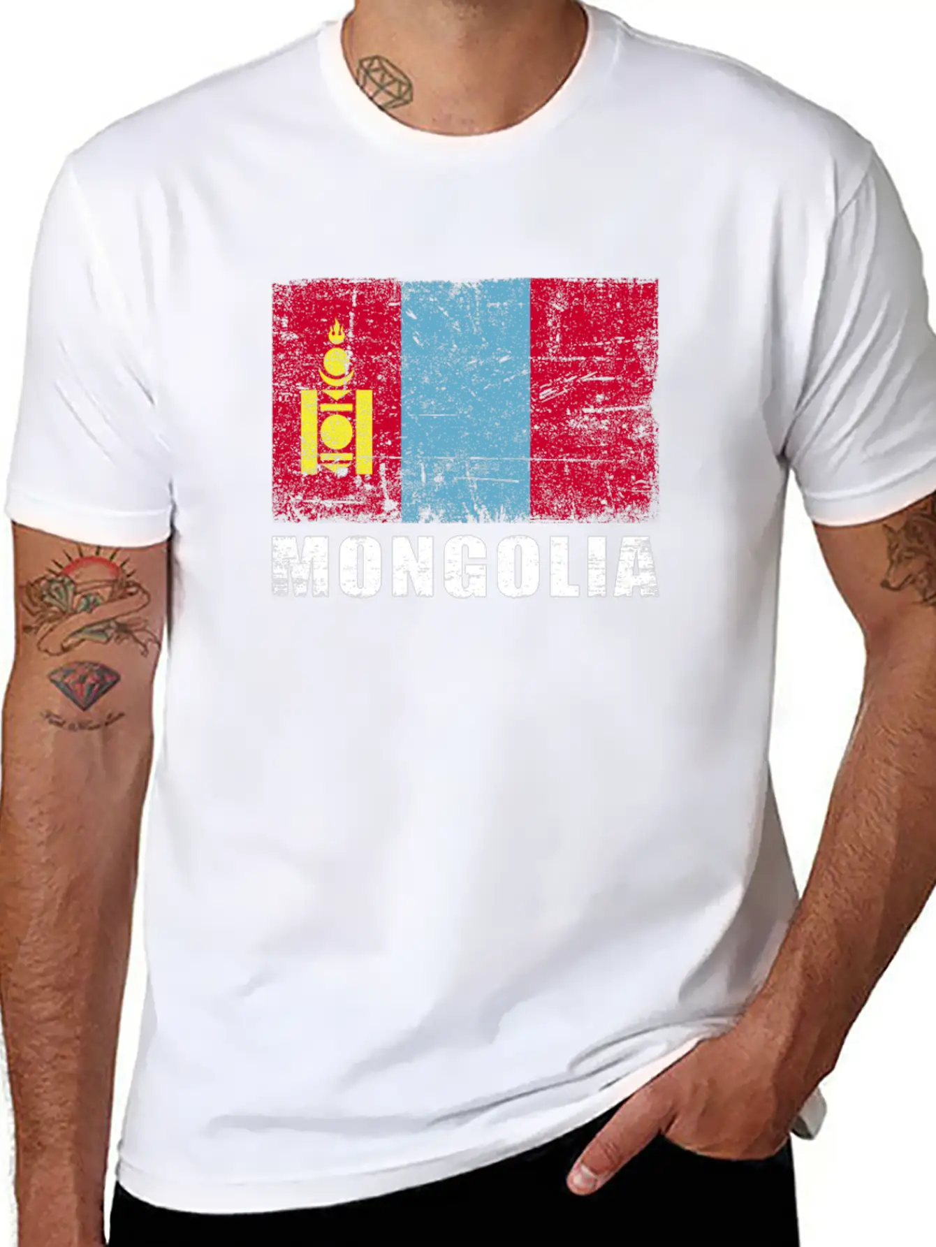 Mongolia Flag Grunge Country Flag Mongolia Essential Cotton Tee For Daily Outfits ¨C Unisex Style
