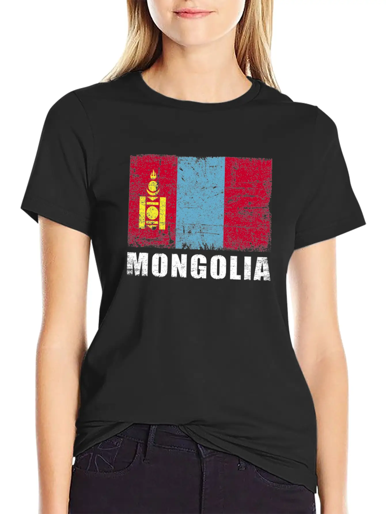 Mongolia Flag Grunge Country Flag Mongolia Essential Cotton Tee For Daily Outfits ¨C Unisex Style