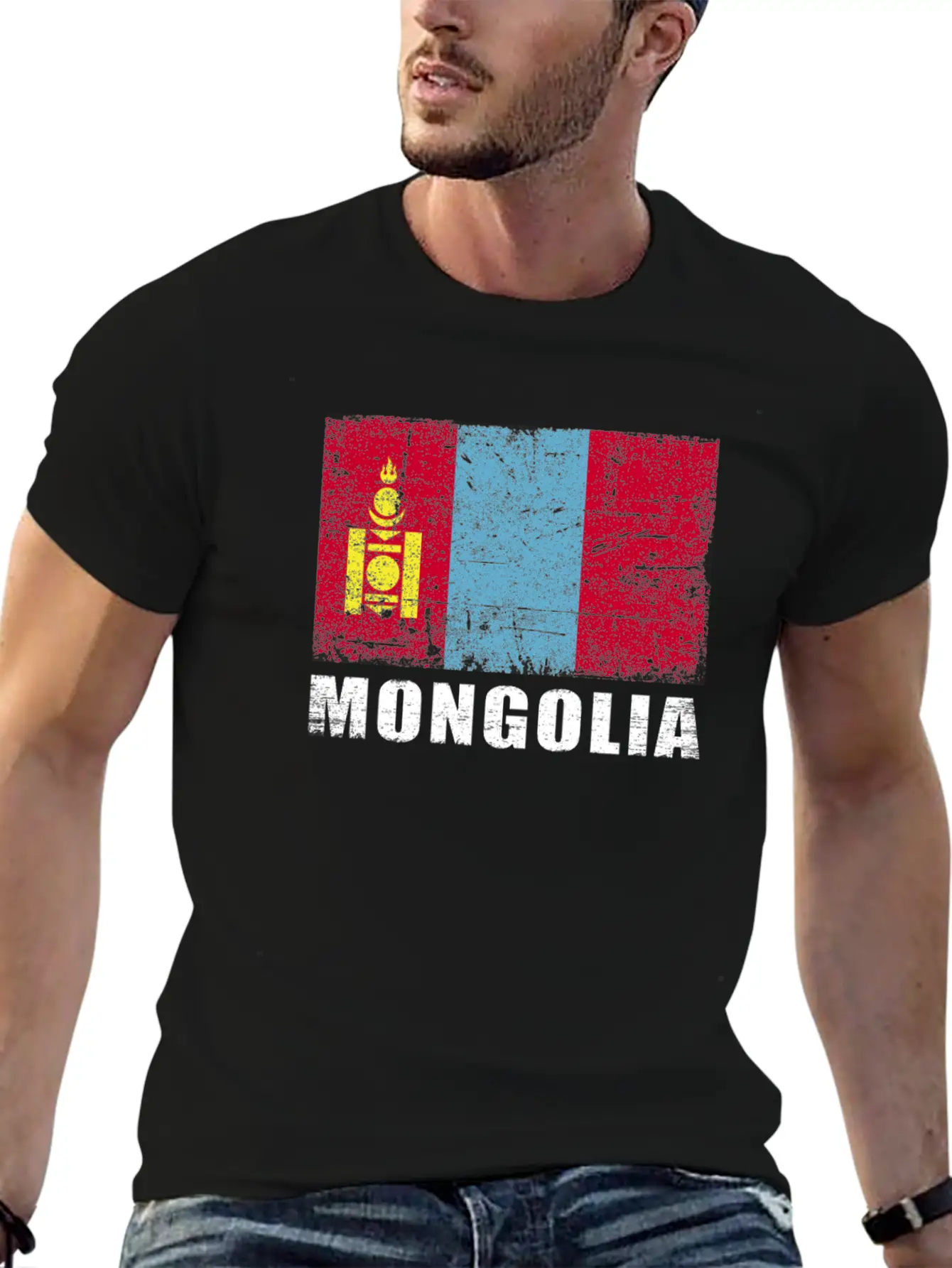 Mongolia Flag Grunge Country Flag Mongolia Essential Cotton Tee For Daily Outfits ¨C Unisex Style
