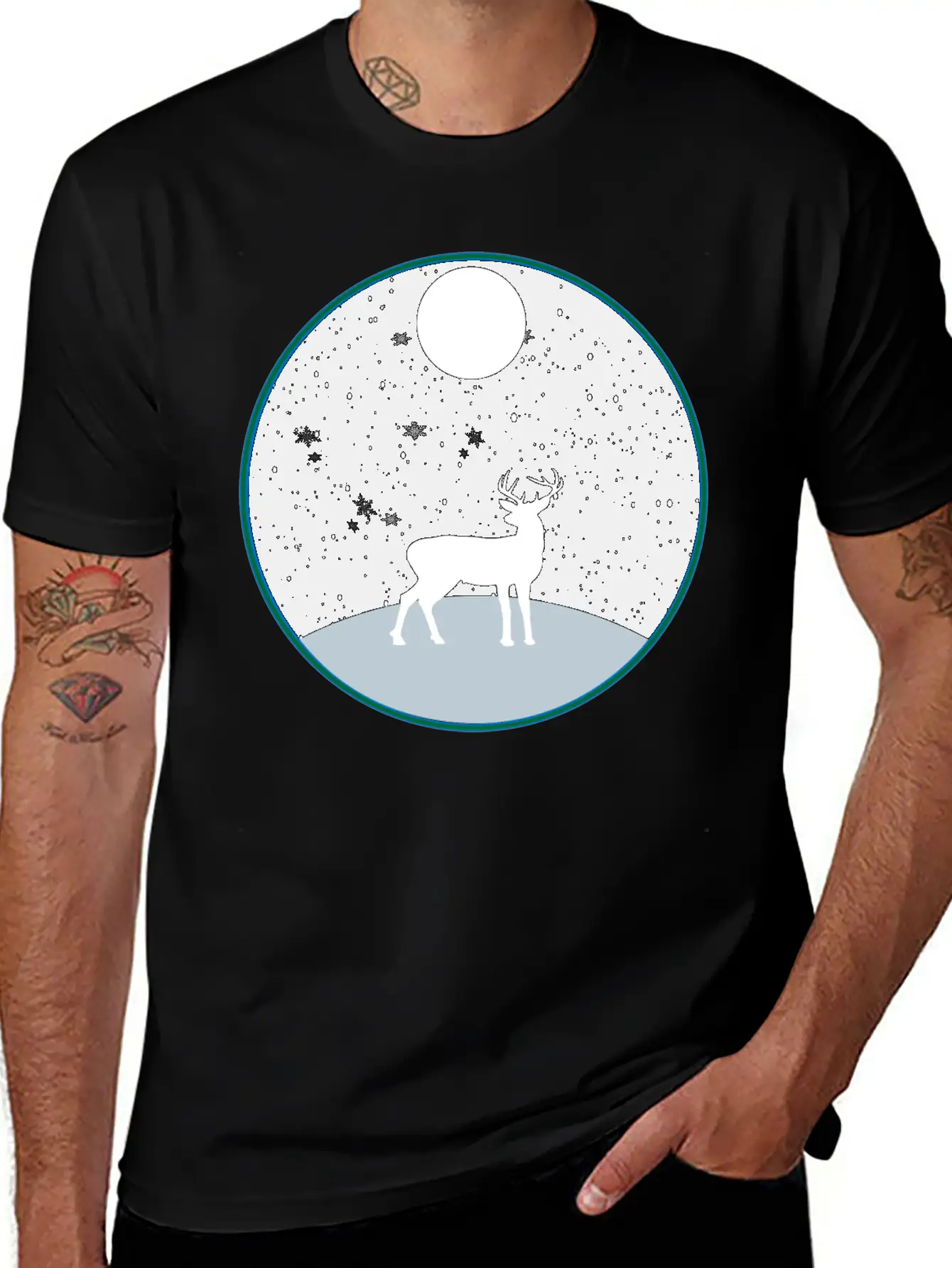Moon Snow And Reindeer Essential Cotton Tee For Daily Outfits ¨C Unisex Style