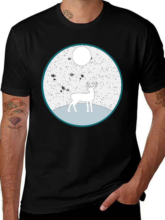 Moon Snow And Reindeer Essential Cotton Tee For Daily Outfits ¨C Unisex Style