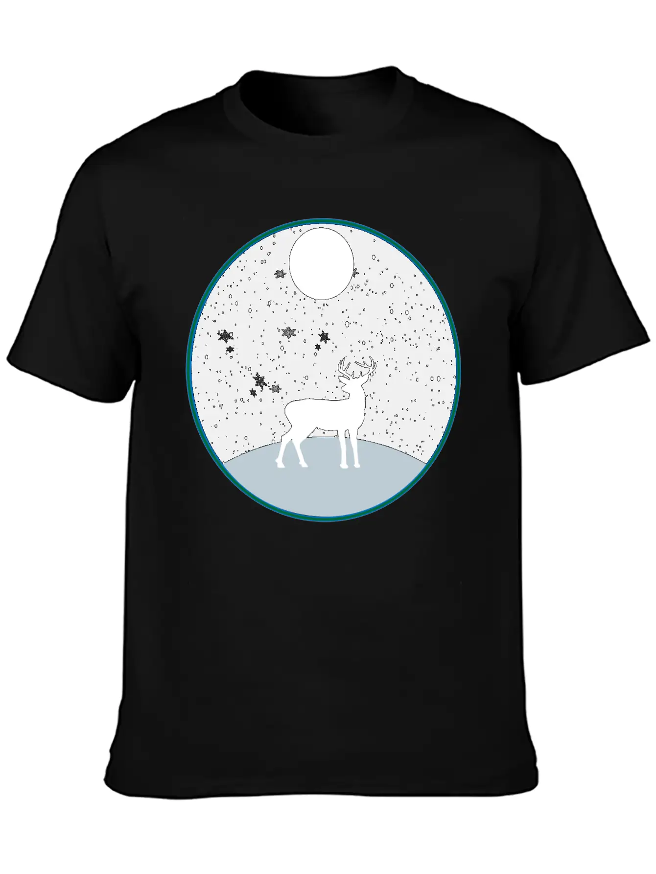 Moon Snow And Reindeer Essential Cotton Tee For Daily Outfits ¨C Unisex Style