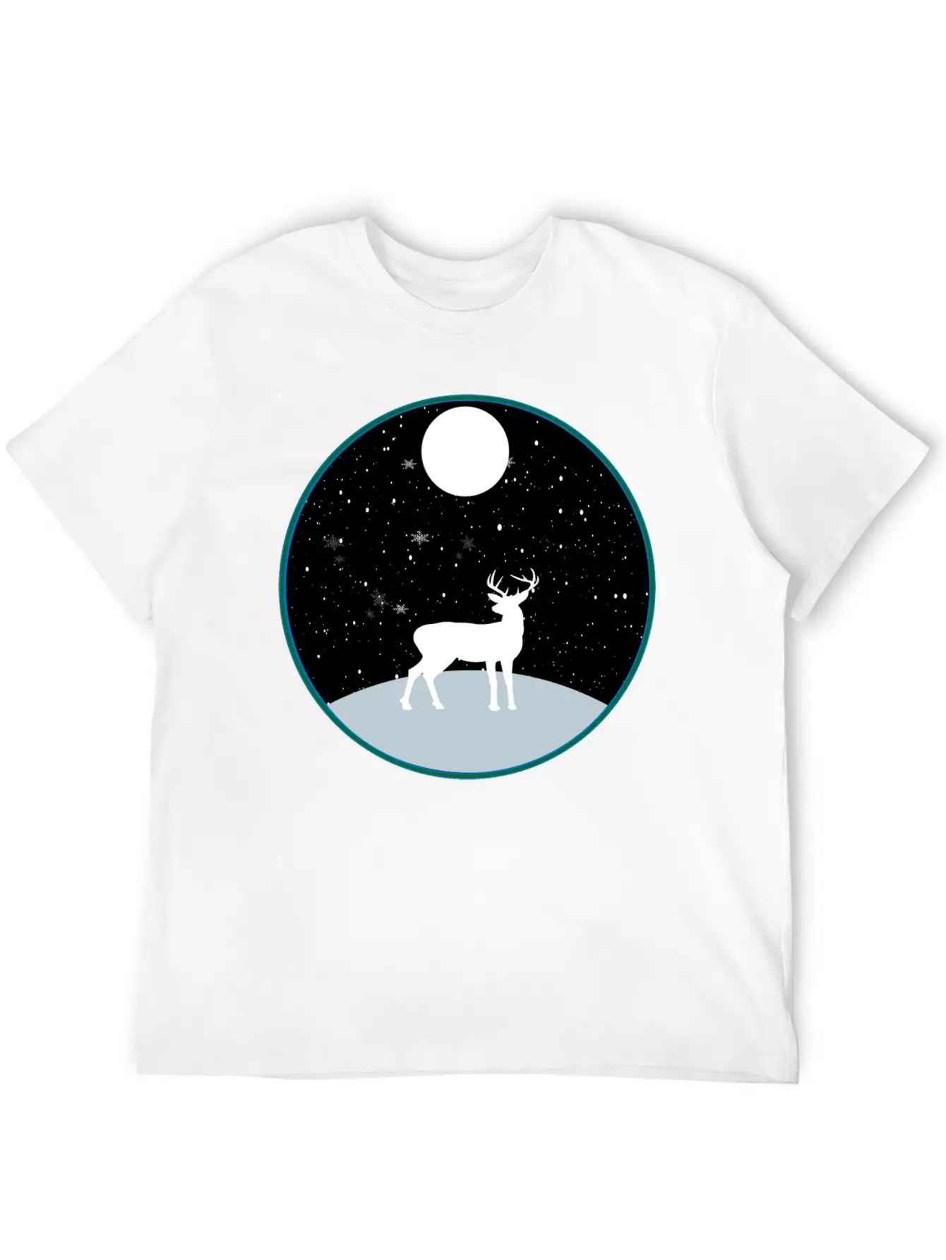 Moon Snow And Reindeer Essential Cotton Tee For Daily Outfits ¨C Unisex Style